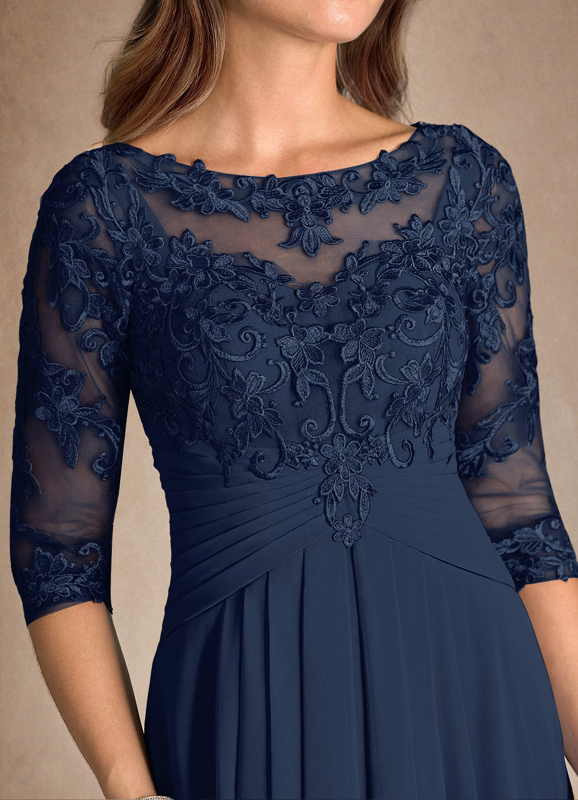 Azazie Marietta Mother of the Bride Dresses Dark Navy A-Line Lace Dress image8