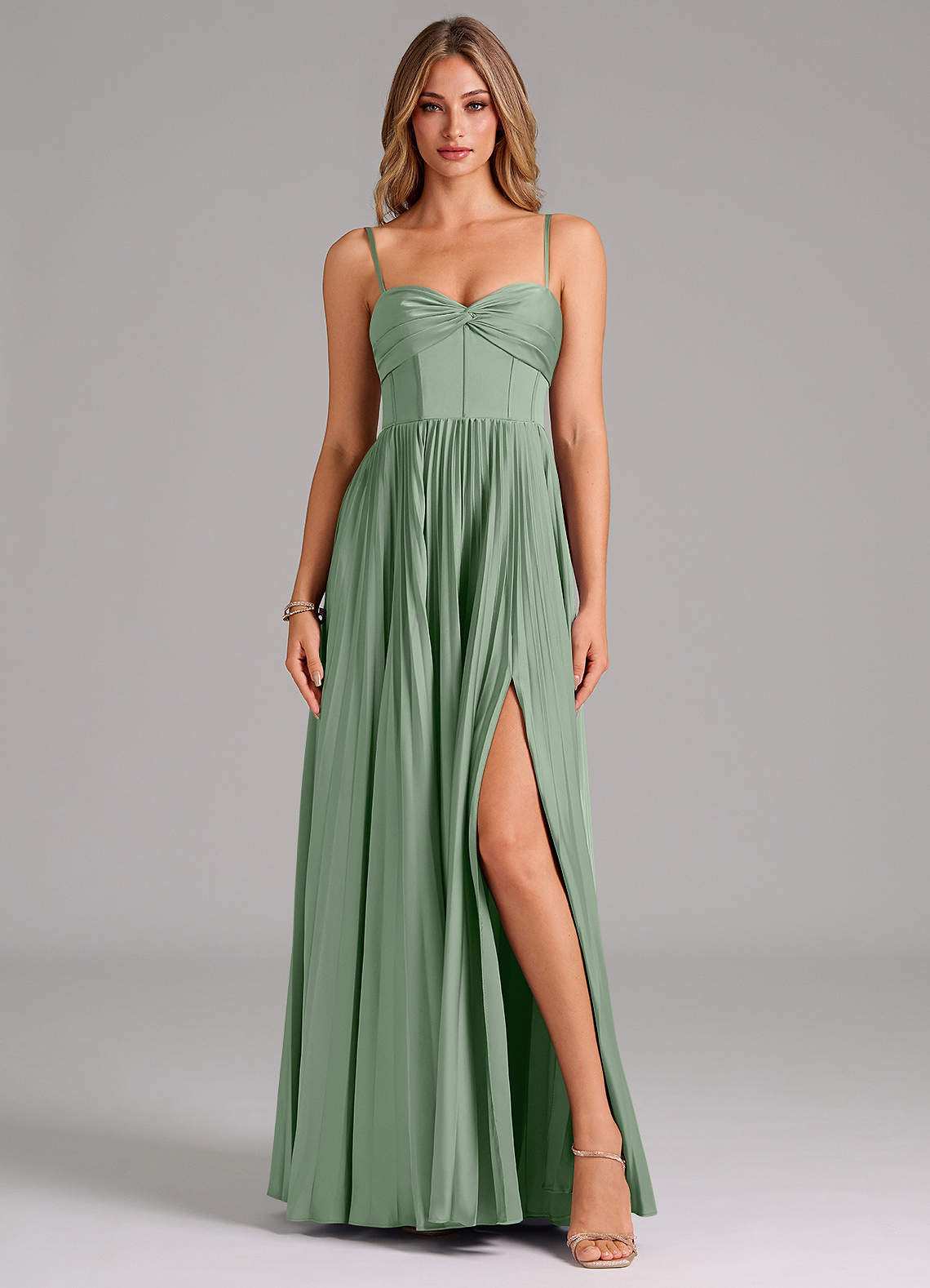 Azazie Tyla Bridesmaid Dresses Matcha A-Line Sweetheart Neckline Stretch Satin Dress image1