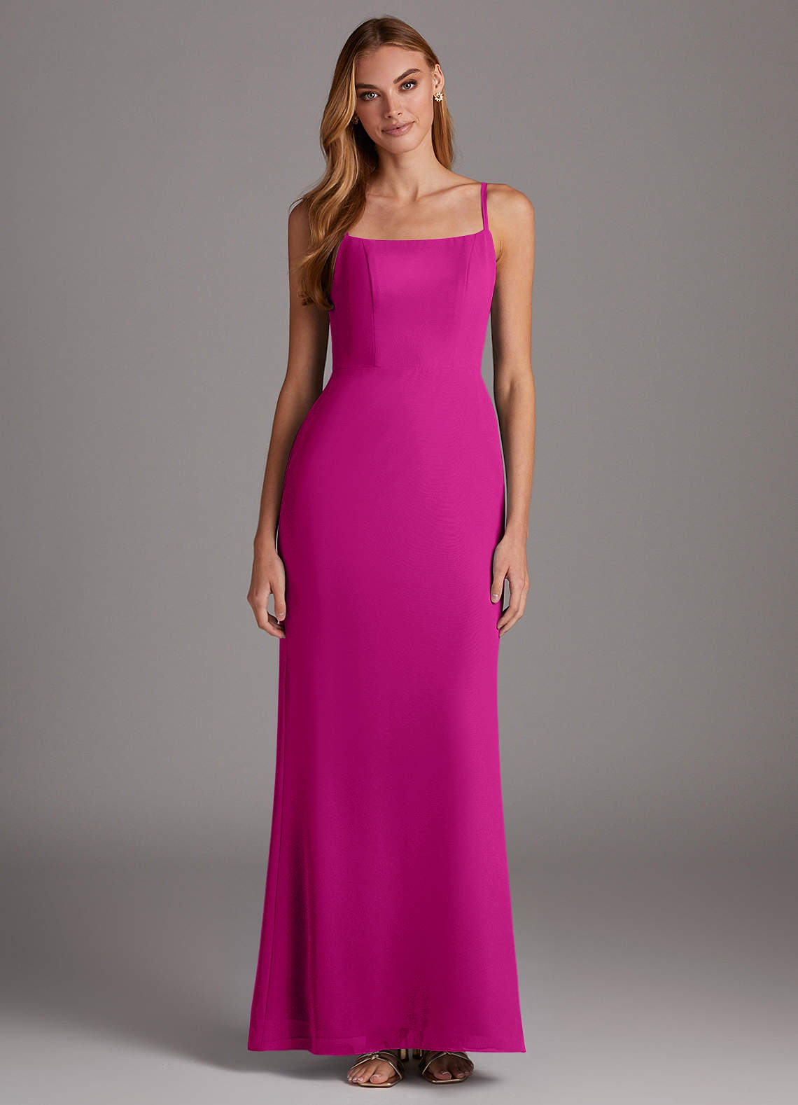 Azazie Tayla Bridesmaid Dresses Fuchsia Sheath Square Neckline Chiffon Dress image1