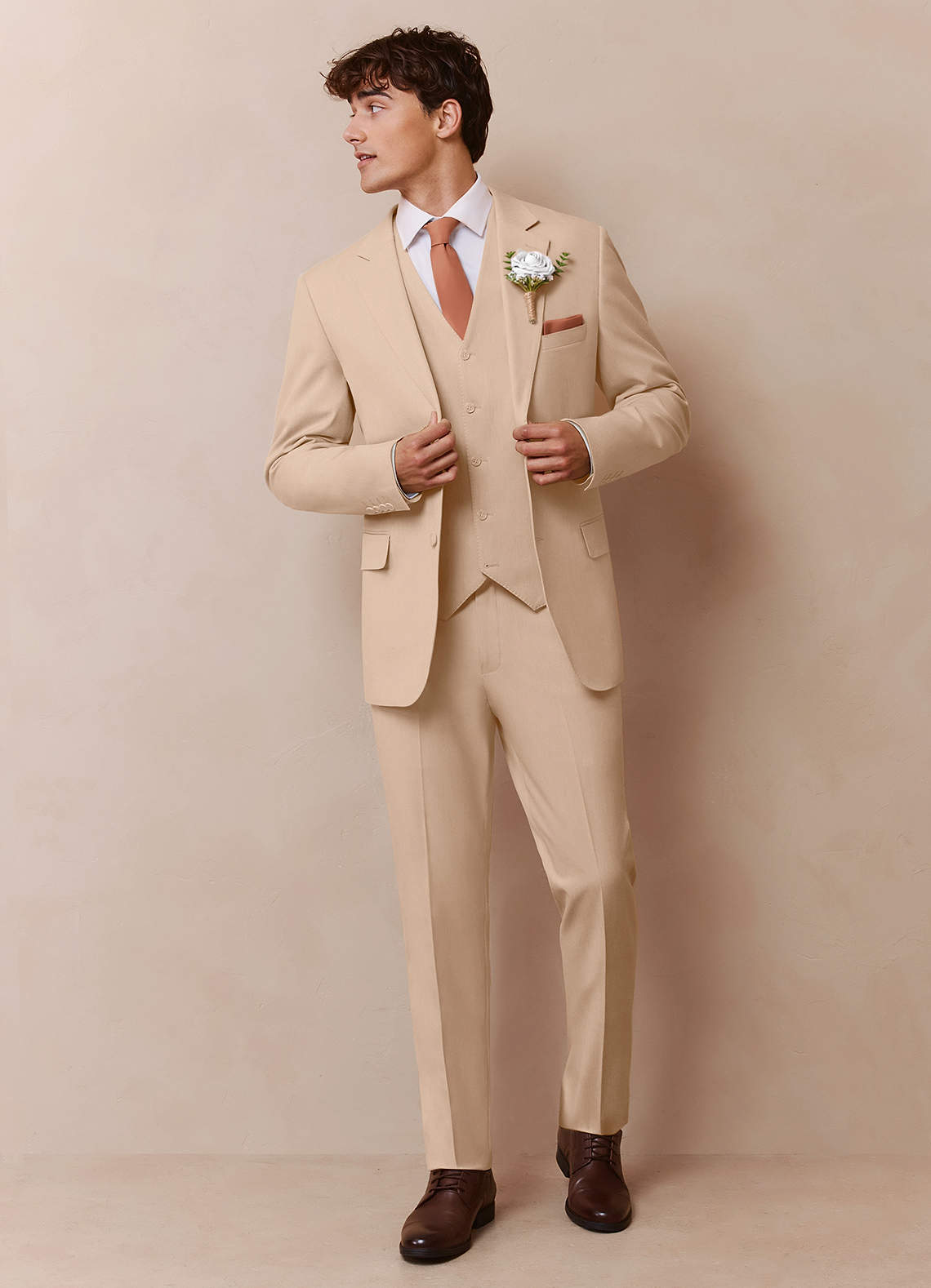 Savile Tan Wool Blend 3-Piece Suit | Slim Suit Sets |Azazie