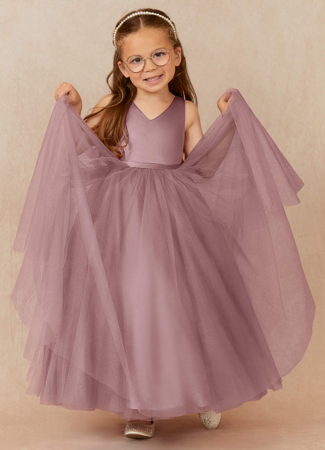 Azazie Marybell Dusty Rose A-Line Bow Tulle Dress | Azazie
