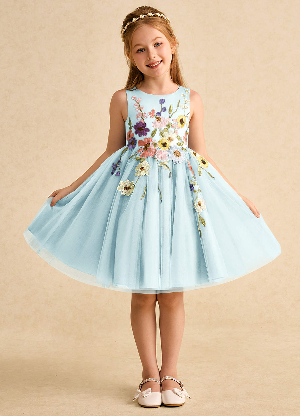 Azazie Prima Flower Girl Dresses Sea Glass A-Line Bow Tulle Dress image1