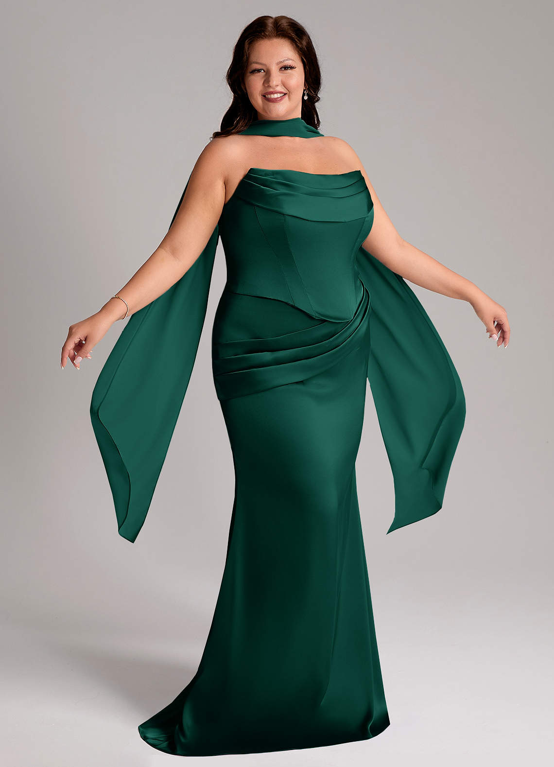 Azazie Sorrel Bridesmaid Dresses Emerald Mermaid Strapless Stretch Satin Convertible Dress image8