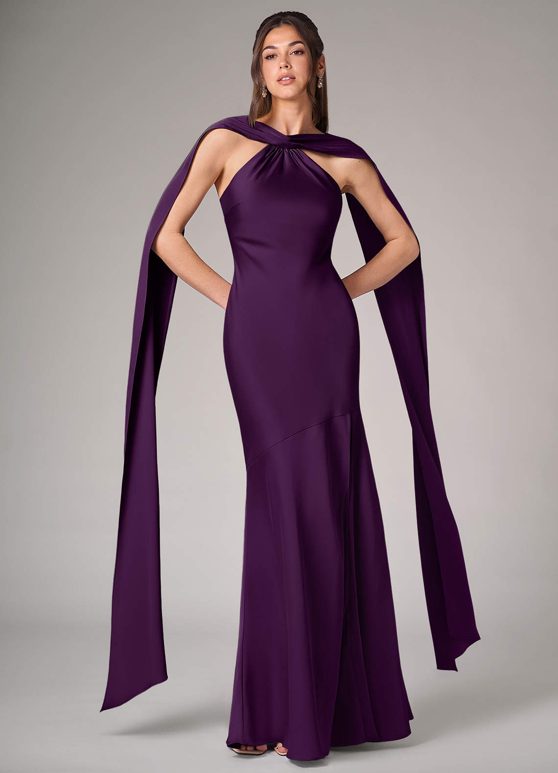 Azazie Kinsley Bridesmaid Dresses Grape Mermaid Side Slit Stretch Satin Dress image1