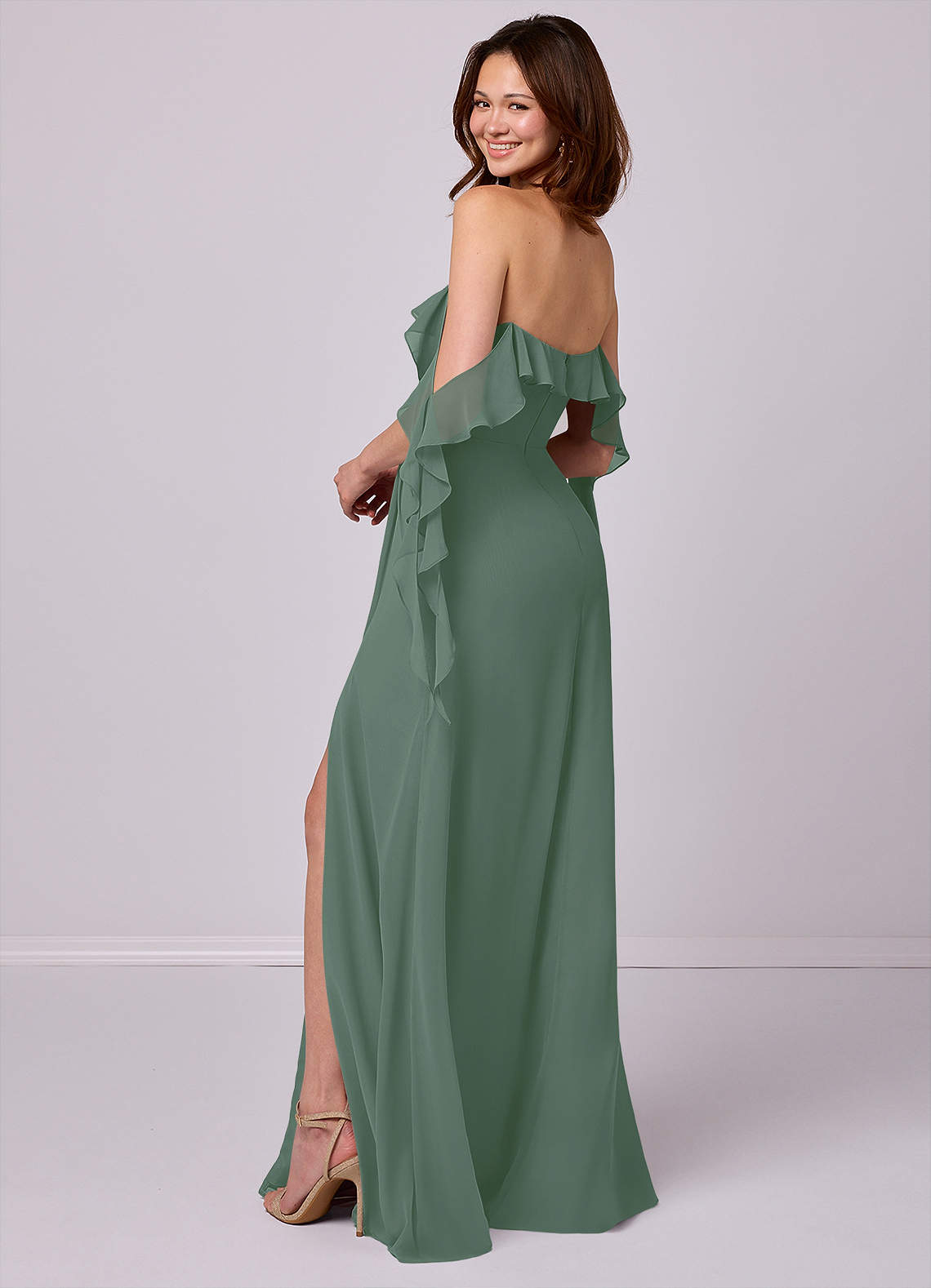Barbie ♥ Azazie Bridesmaid Dresses A-Line Off the Shoulder Chiffon Floor-Length Dress image2