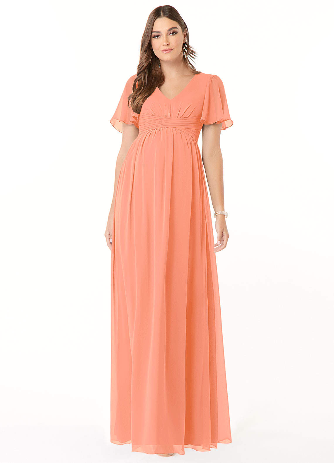 Azazie Verna Brautjungfernkleider für Schwangere A-Linie V-Hals Gerüscht Chiffon Bodenlänge Kleid image1