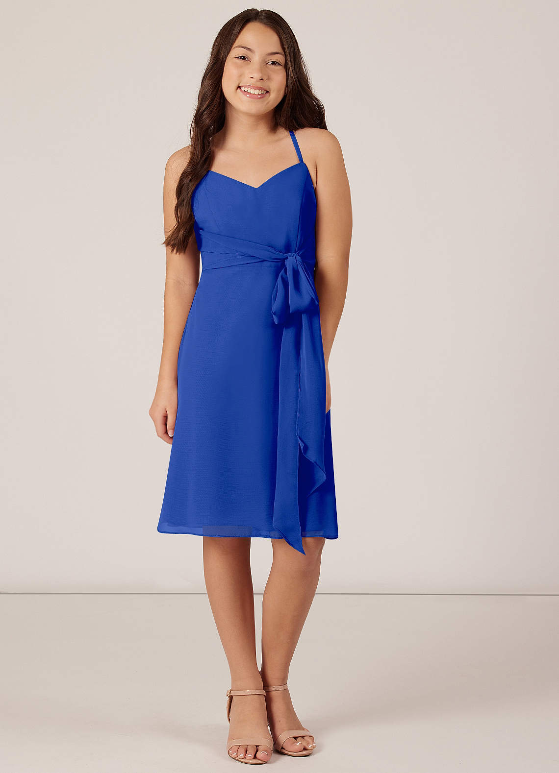 Azazie Doll Junior Royal Blue A-Line Bow Chiffon Dress image1