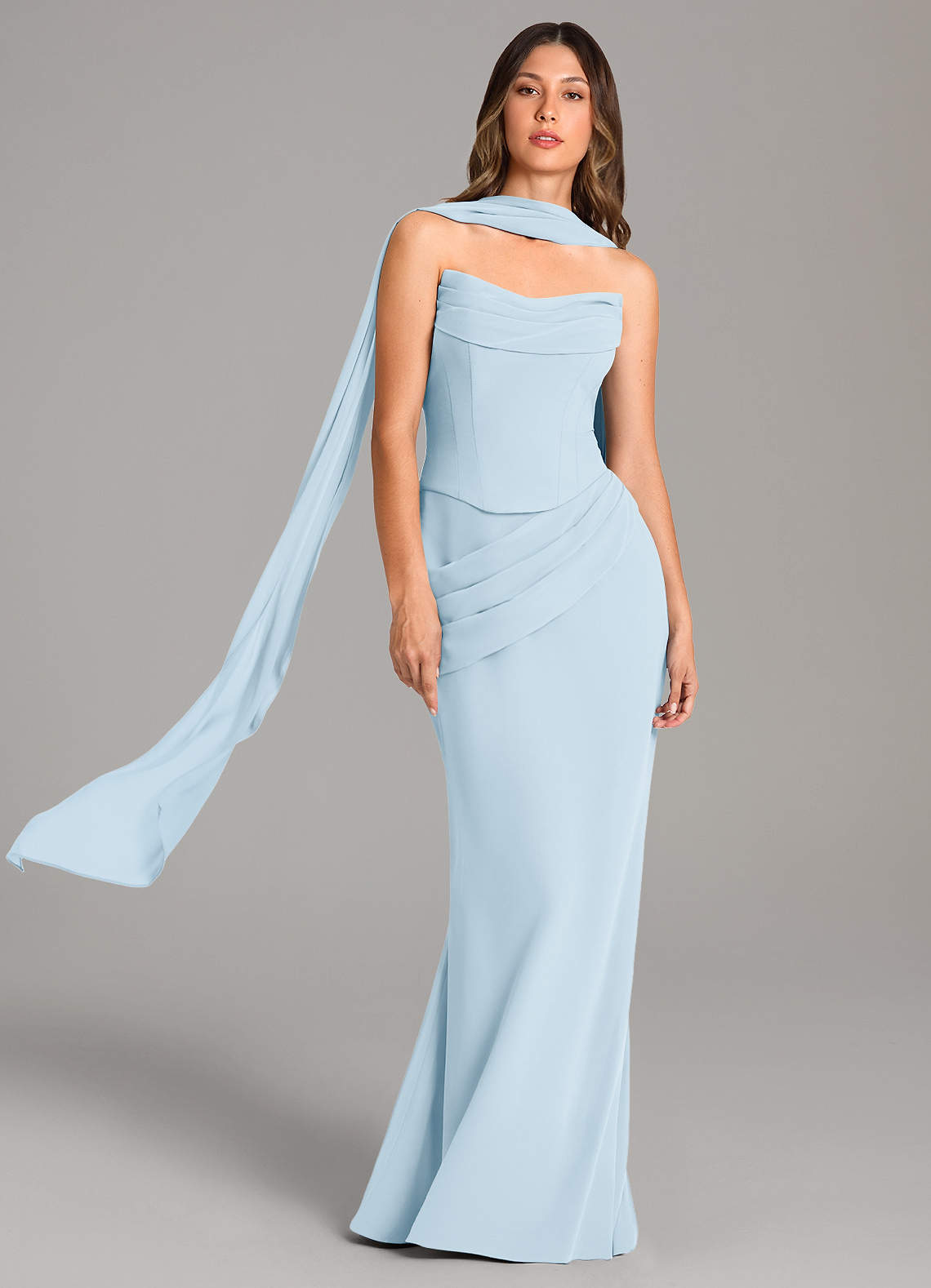 Azazie Sorrel Vestidos de damas de honor Vestido de Azul Cielo de Gasa de Corte Sirena con Corsé image1