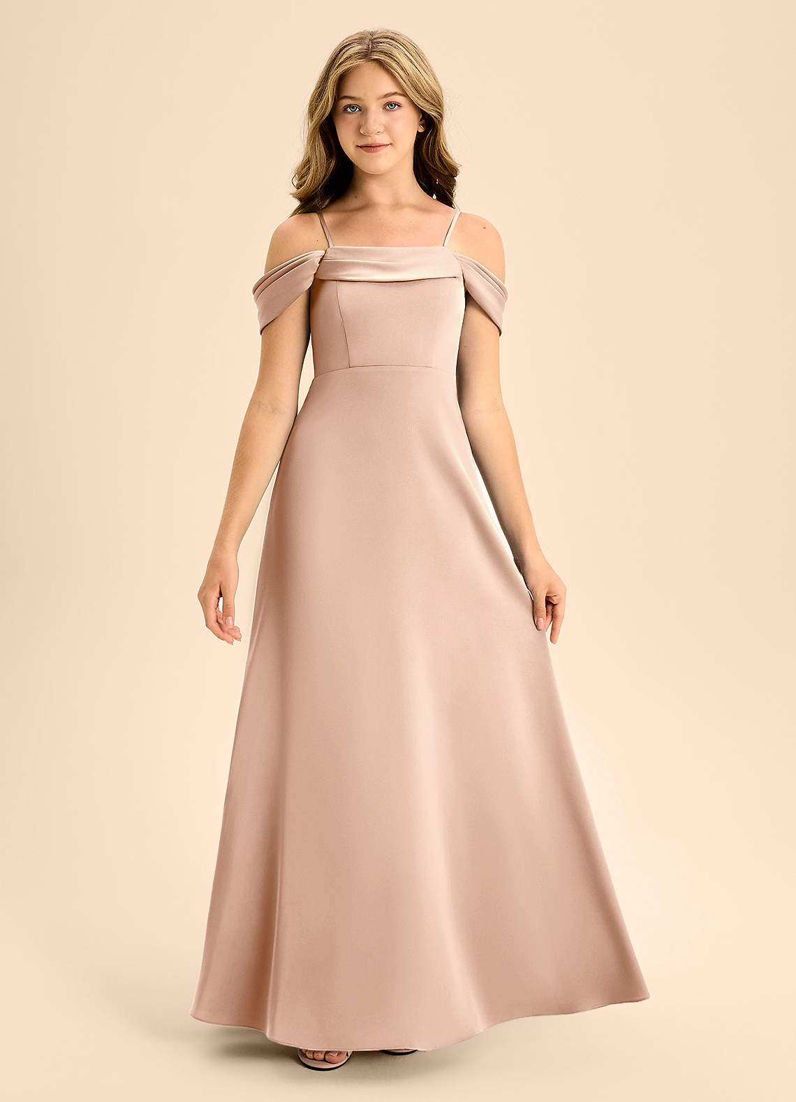 Azazie Anselie Junior Vestido de Rosa Inglesa de Satén Elástico de Corte en A con Vestidos sin tirantes image6