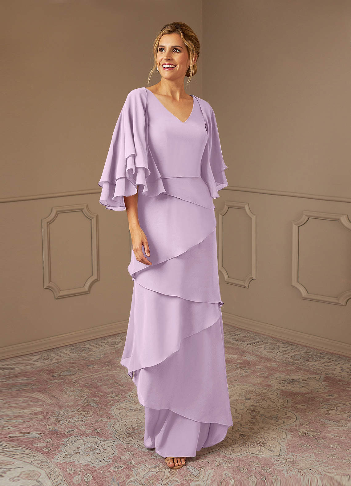 Azazie OHara Frosted Lilac A-Line V-Neck Chiffon Dress | Azazie DE