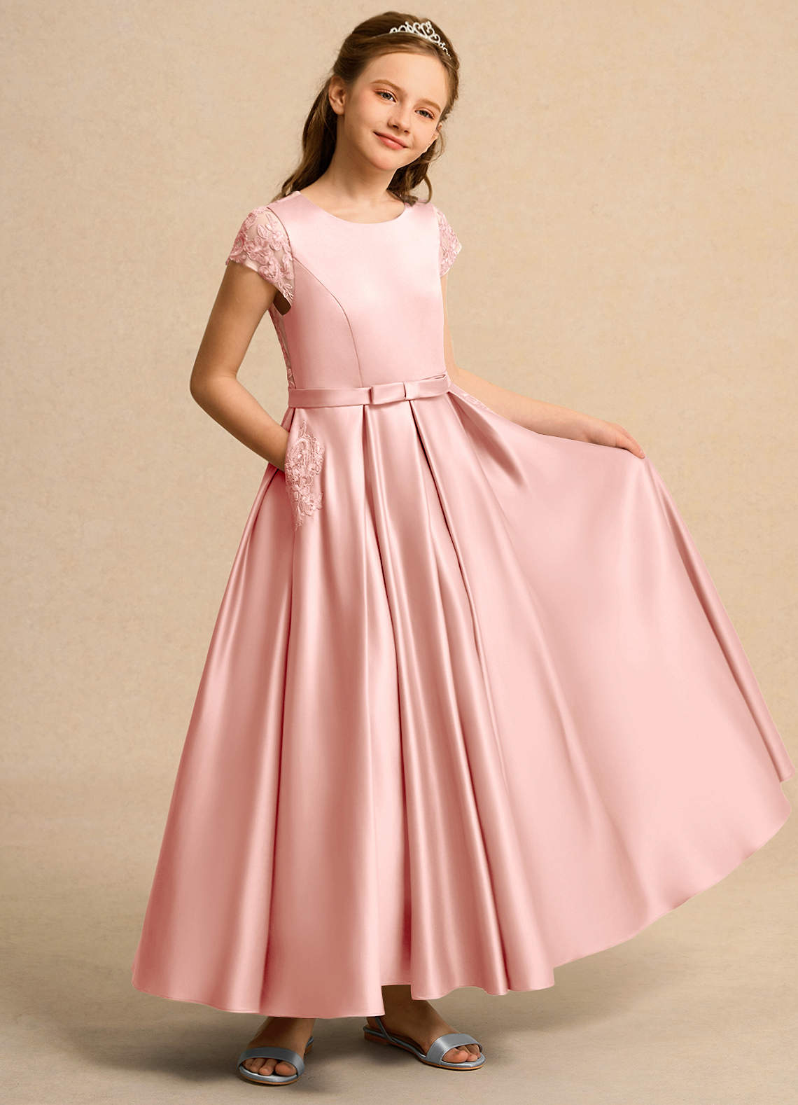 Azazie Bunny Girl Jurken voor bloemenmeisjes Baljurk Jurk van Kant Rozet image1