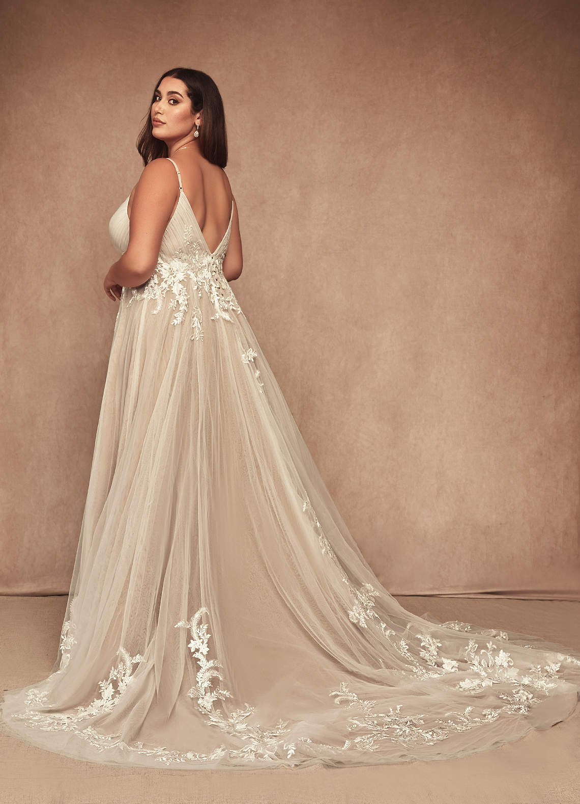 Azazie Rhodes Wedding Dresses Diamond White Champagne A-Line V-Neck Sequins Tulle Dress image11