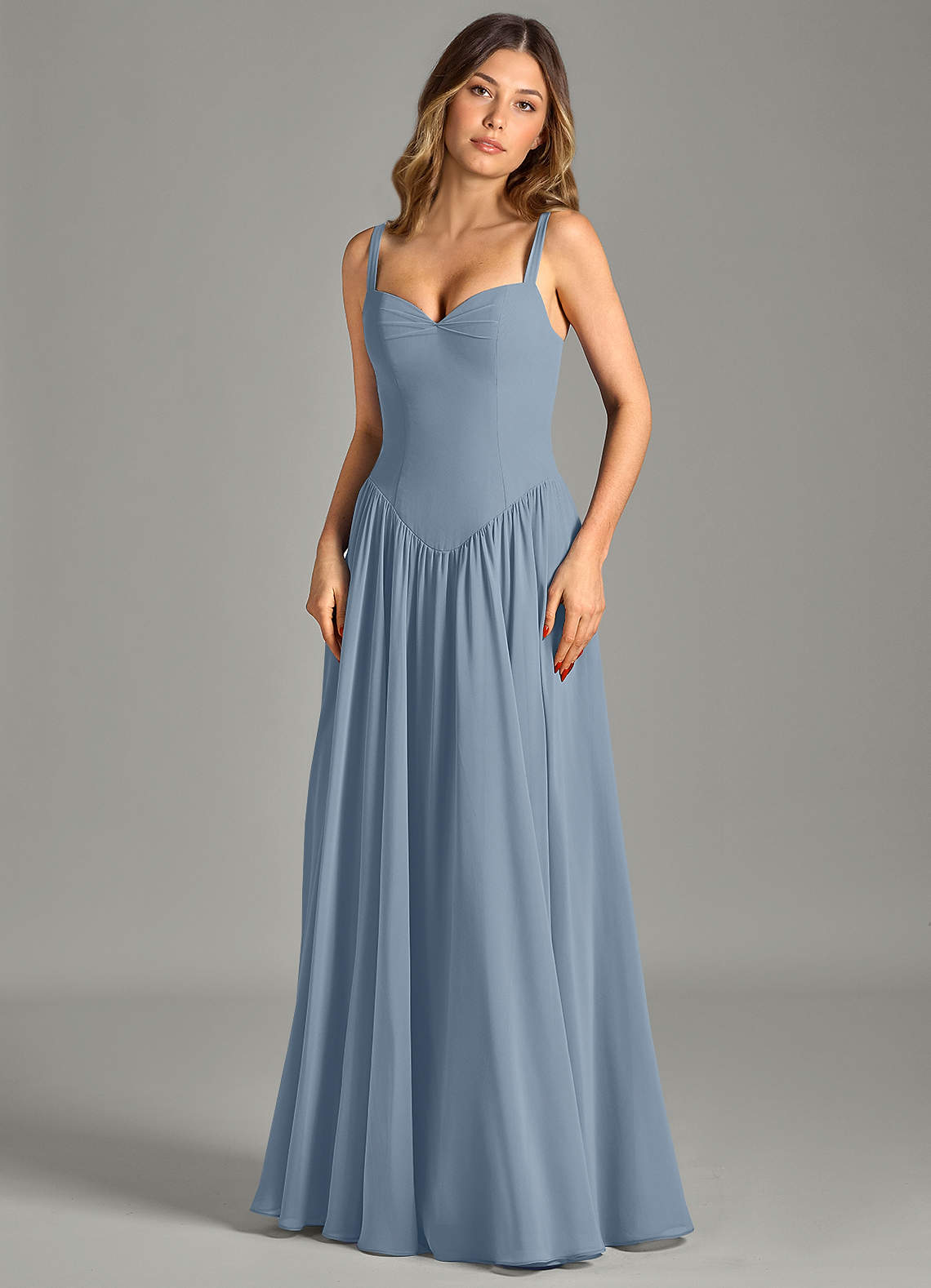 Azazie Evadina Kleider zum Anprobieren zu Hause A-Linie Korsett Chiffon Kleid Staubblau image3