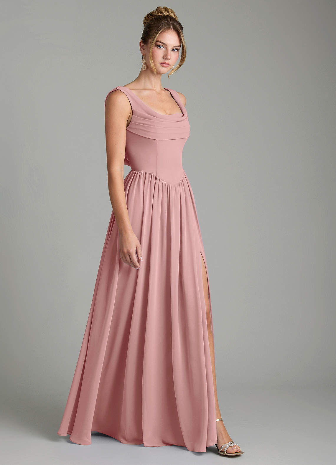 Azazie Novi Bridesmaid Dresses Dusty Rose A-Line Pleated Chiffon Dress image2
