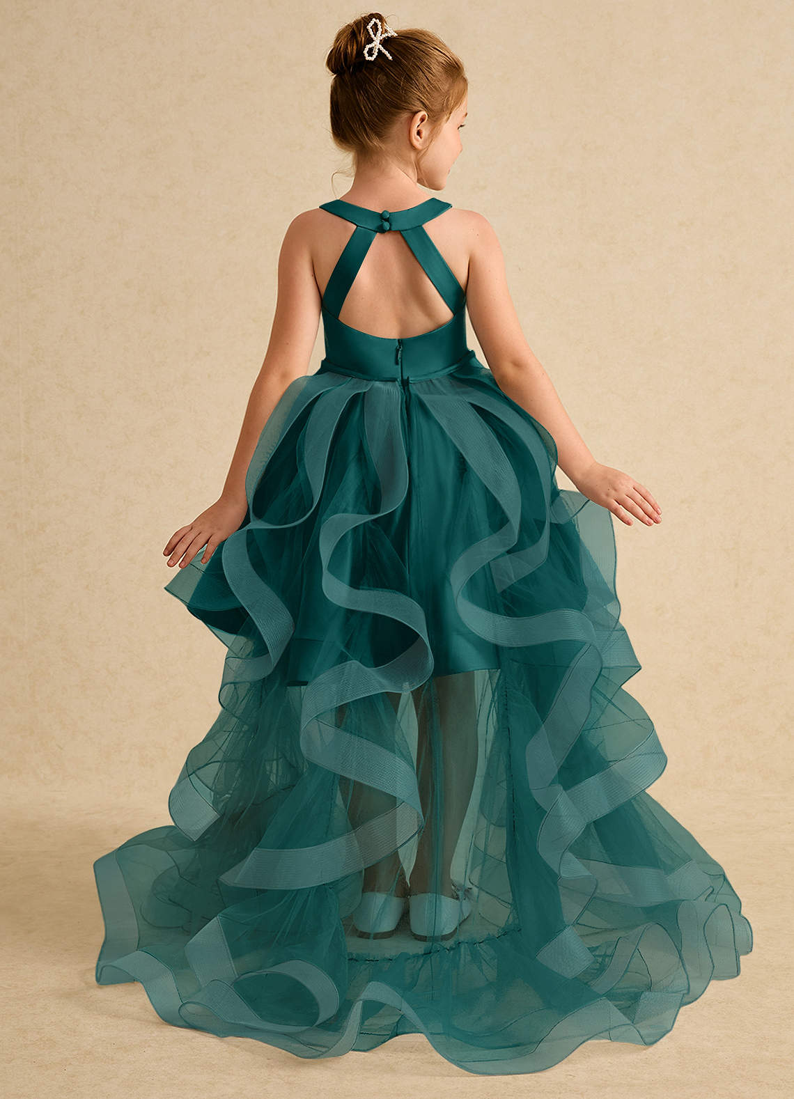 Azazie Julietta Flower Girl Dresses Peacock Ball-Gown Convertible Tulle Dress image1