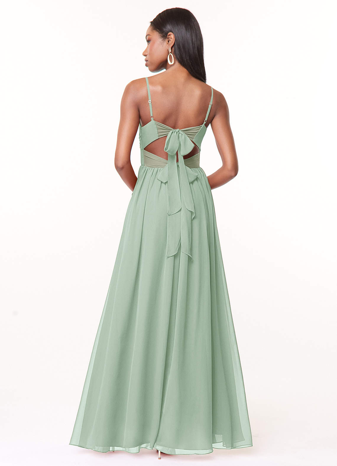 Azazie Zeya Bridesmaid Dresses Agave A-Line V-Neck Pleated Chiffon Dress image2