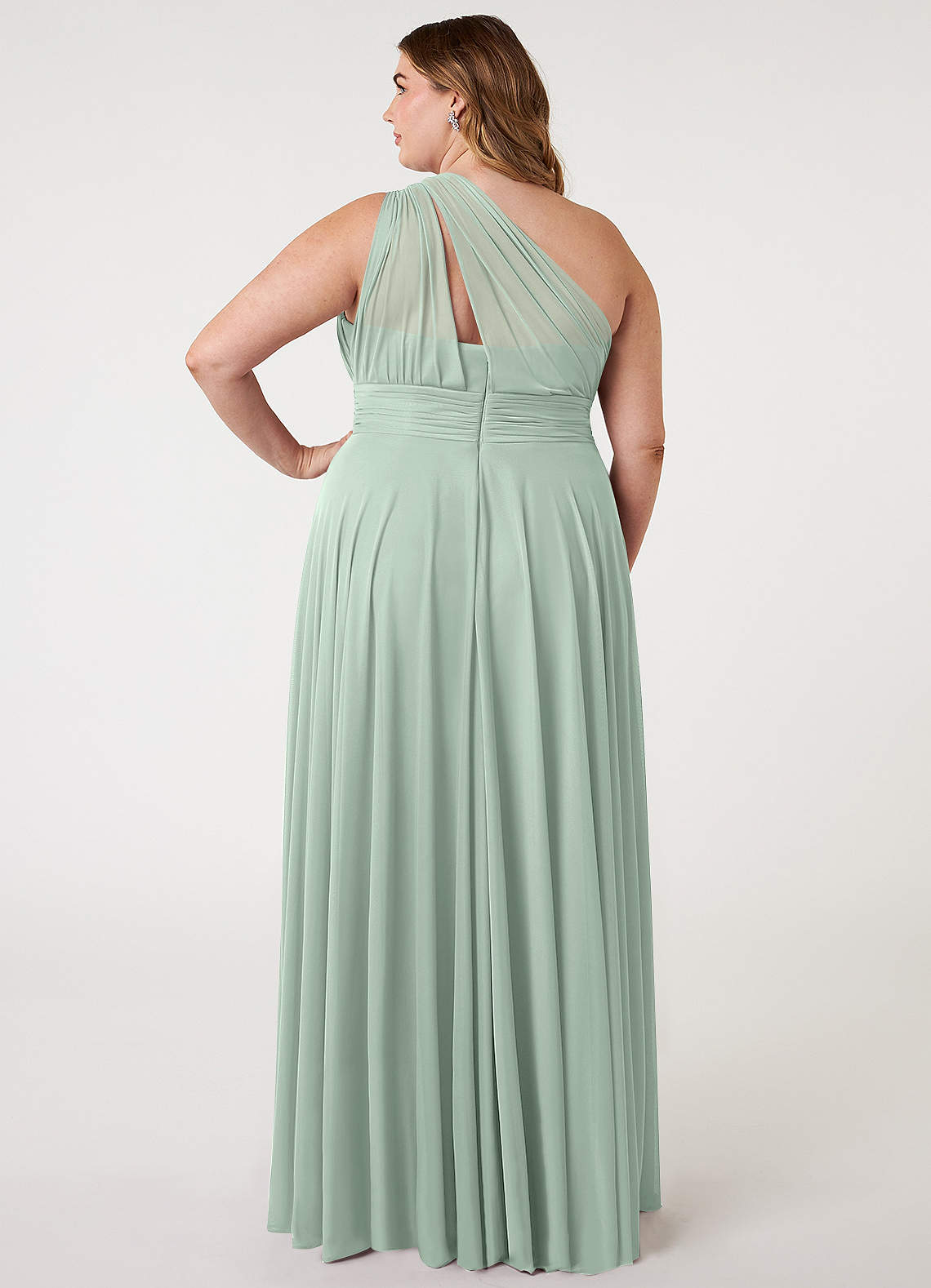 Azazie Charlize Bridesmaid Dresses A-Line One Shoulder Mesh Floor-Length Dress image1