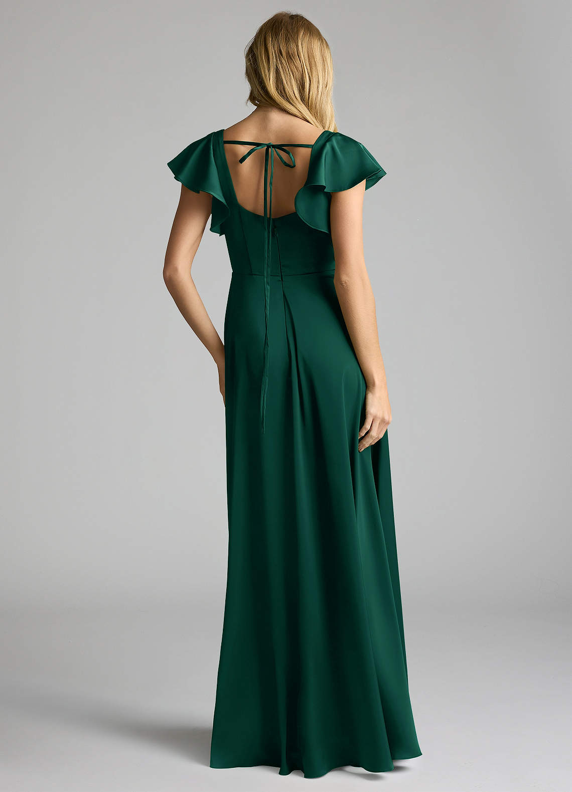 Azazie Bondi Bridesmaid Dresses Emerald A-Line Bow Stretch Satin Dress image3