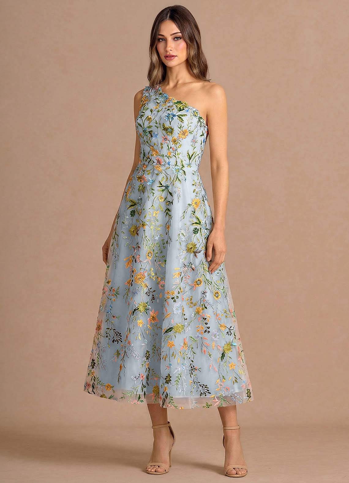 Maribela Sky Blue Midi Dress | Azazie
