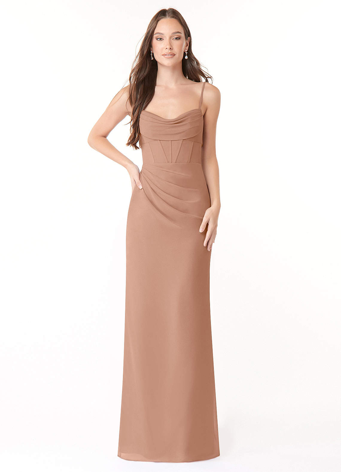 Azazie Mai Vestidos de damas de honor Vestido de Champán Rosado de Gasa de Corte Recto con Plisado image1