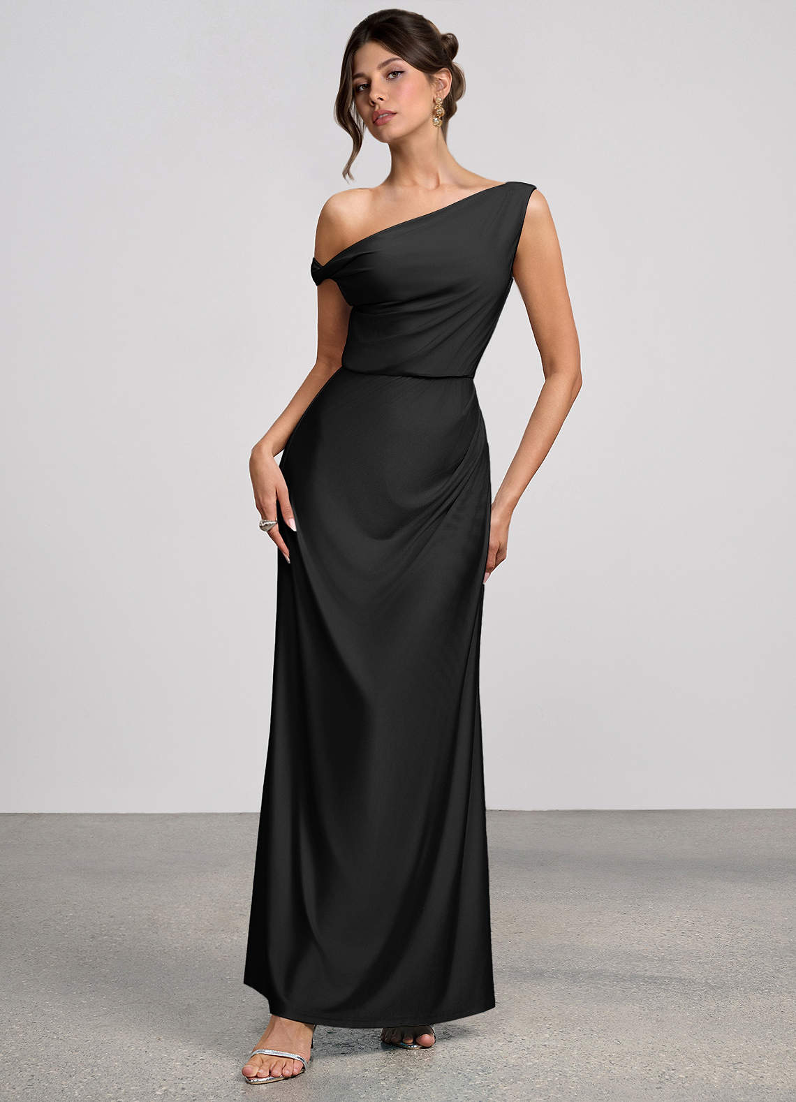 Elowen Black Stretch Knit Maxi Dress | Azazie CA