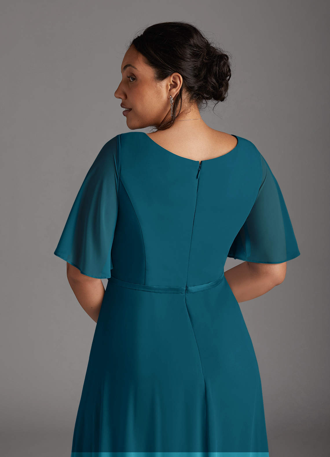 Azazie Tricia Ink Blue A-Line V-Neck Pleated Chiffon Dress | Azazie