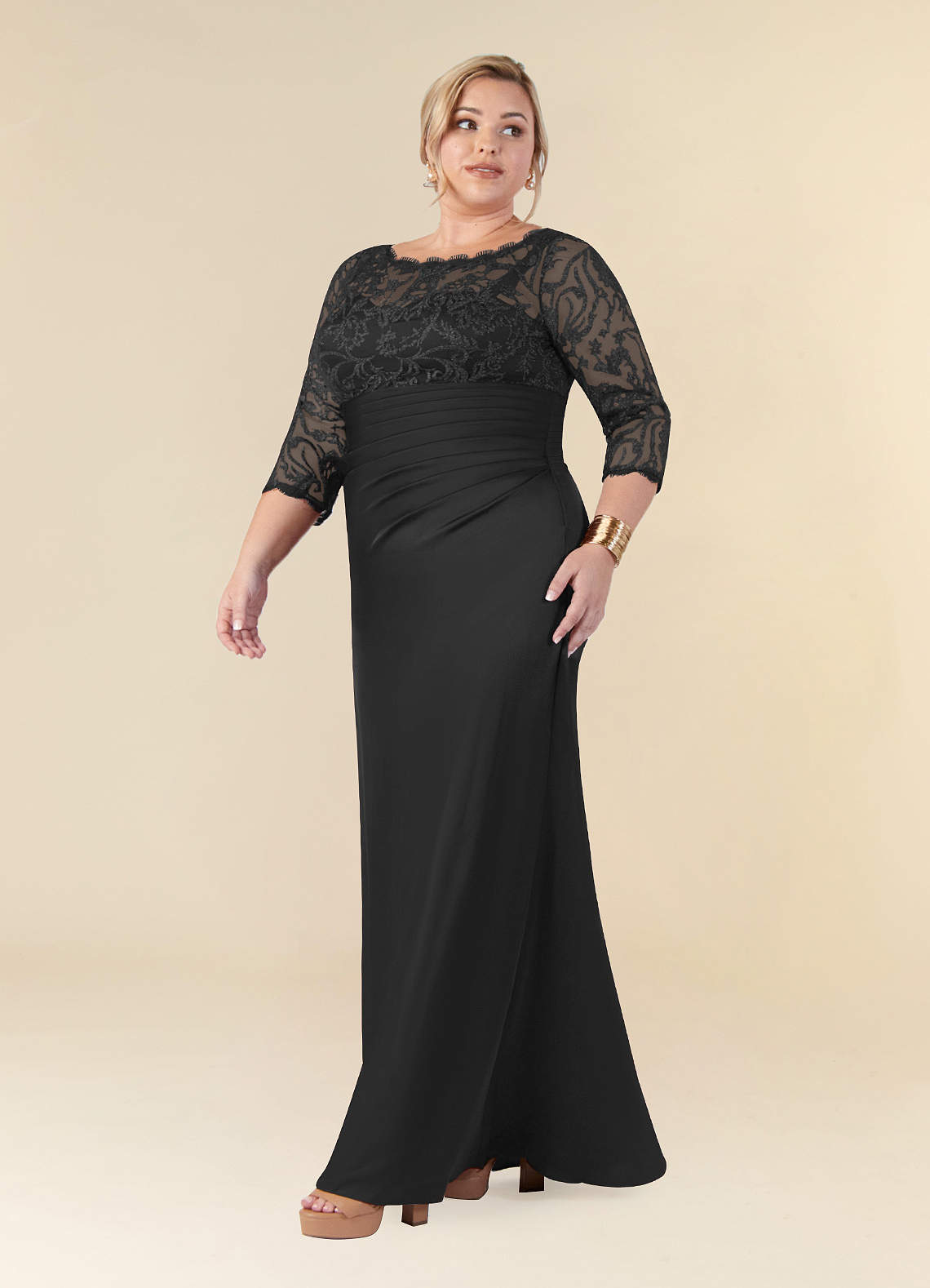 chinese dress ladies Plus-Size Long Black Beaded Prom Dress with Cut-Outs Black / 18