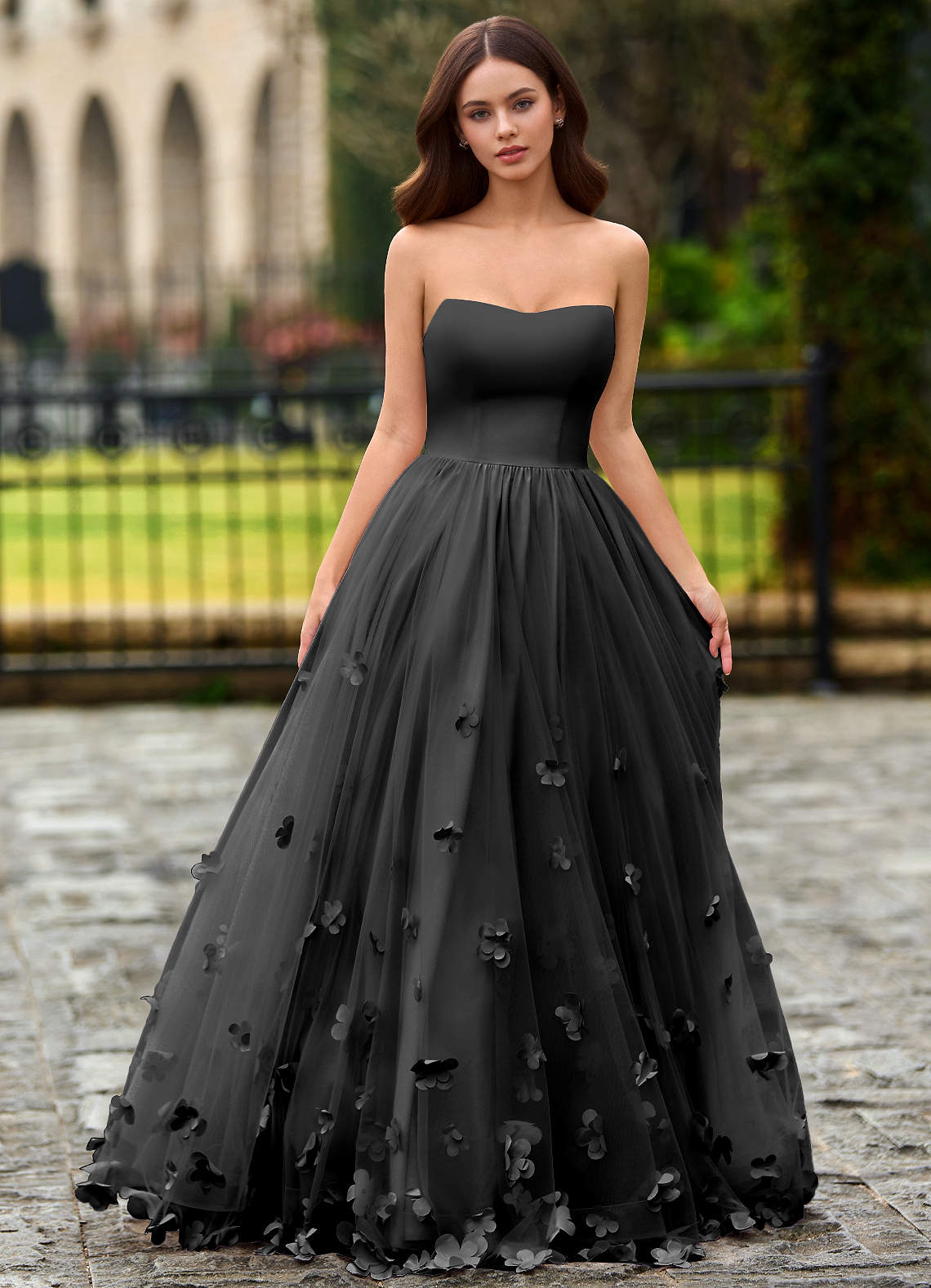 Calliope Black Flower Blossom Prom Dress | Azazie