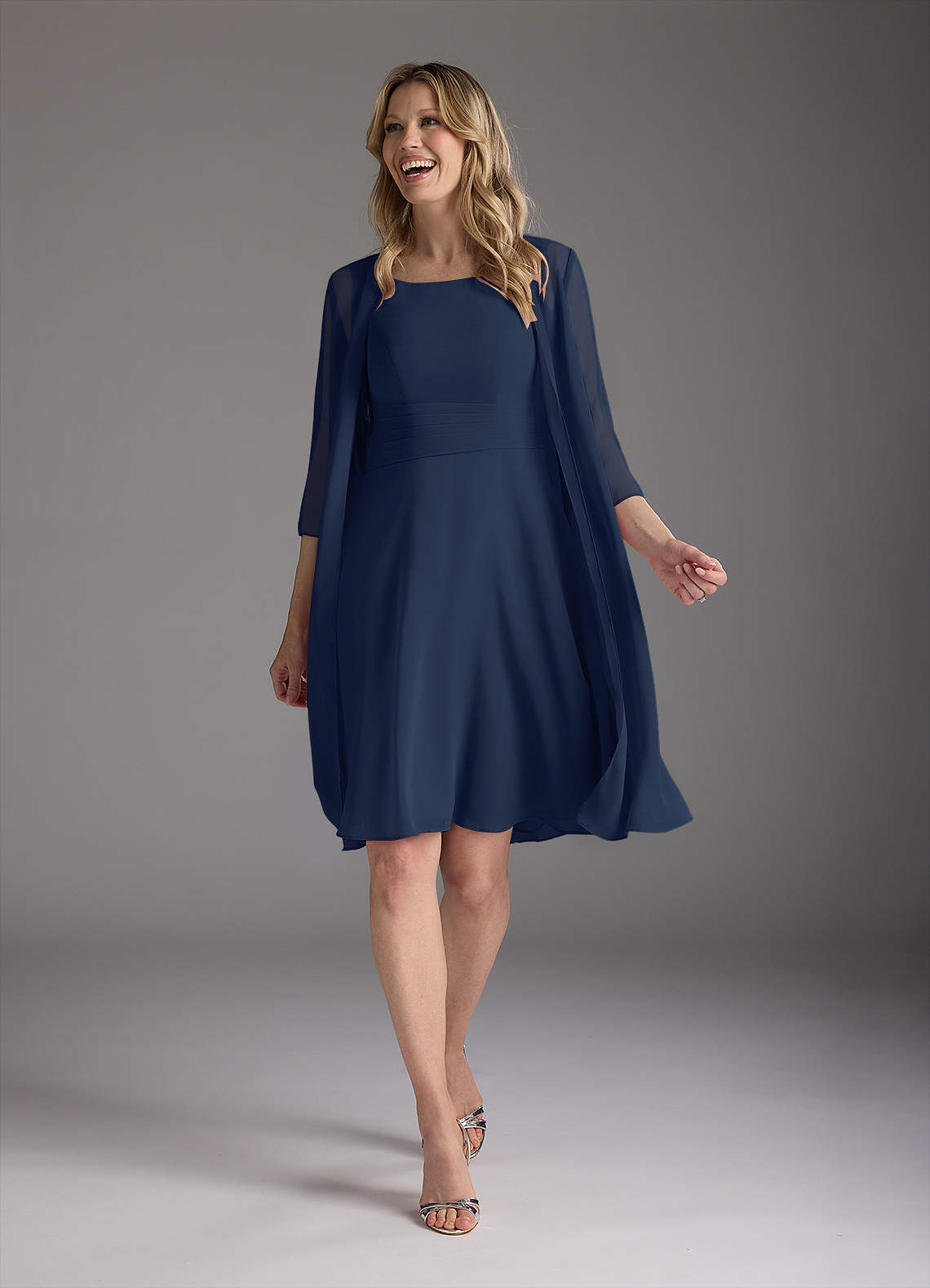 Azazie Shirley Mother of the Bride Dresses Dark Navy A-Line Scoop Pleated Chiffon Dress image1