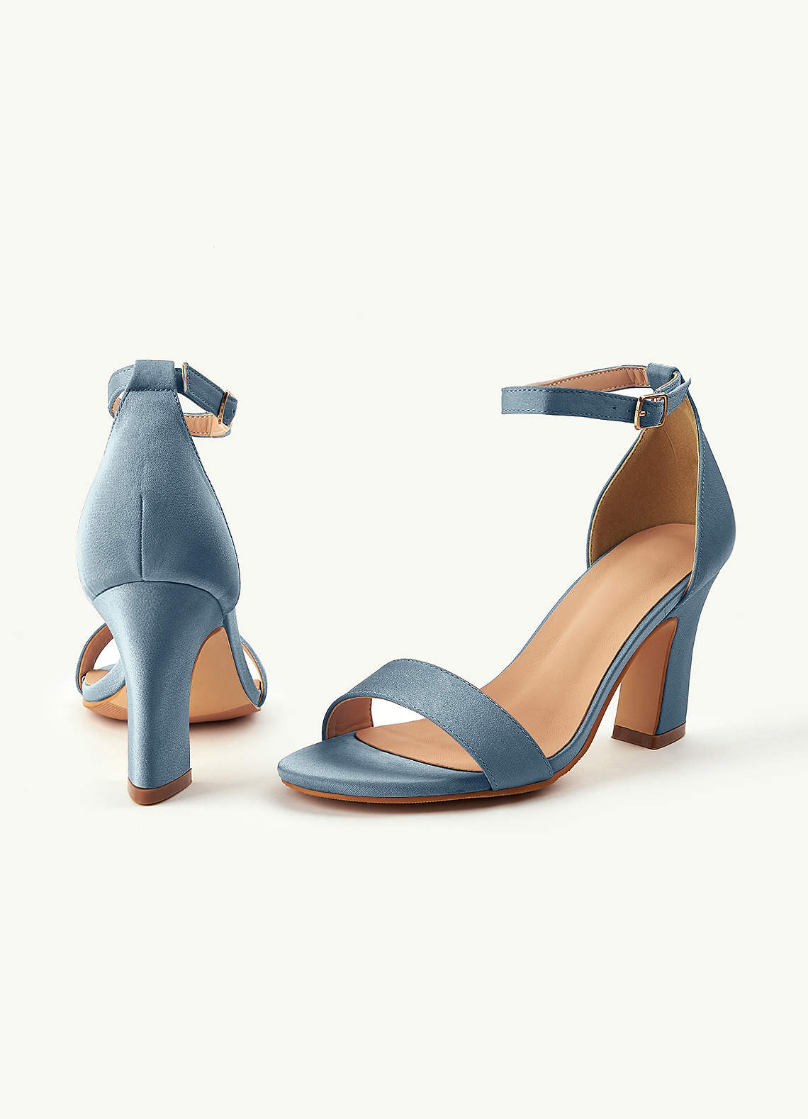 front Matching Color Stretch Satin One Strap Buckle Chunky Heel Sandals