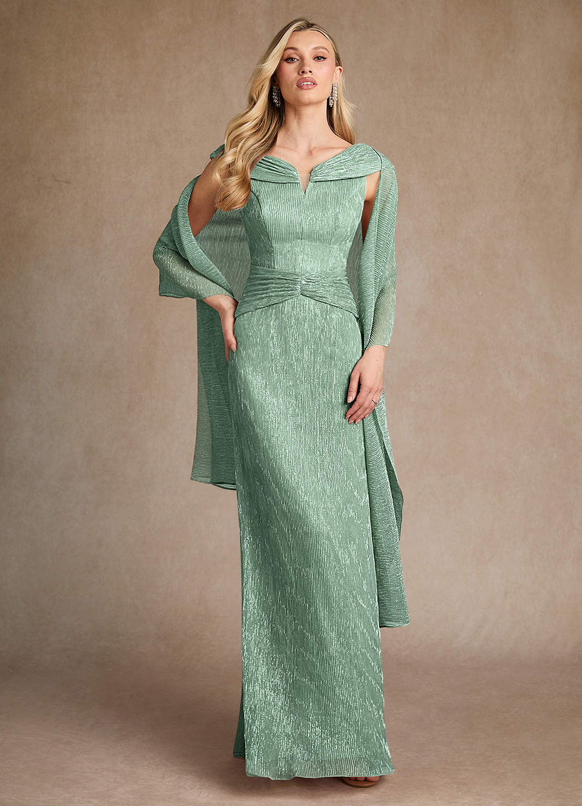 Azazie Warren Mother of the Bride Dresses Aquamarine A-Line Pleated Metallic Mesh Dress image4
