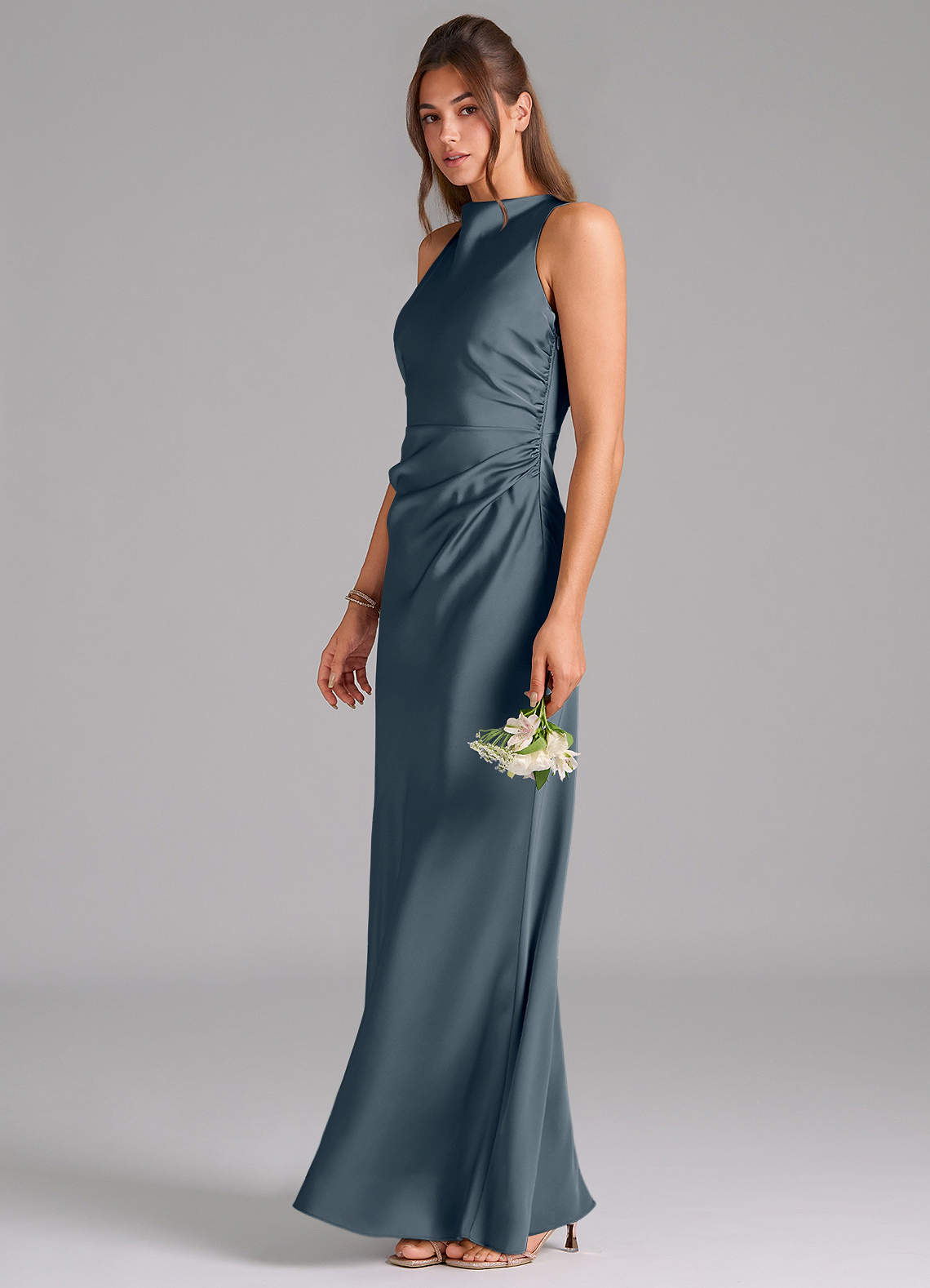 Azazie Evadne Bridesmaid Dresses Twilight A-Line Pleated Stretch Satin Dress image1