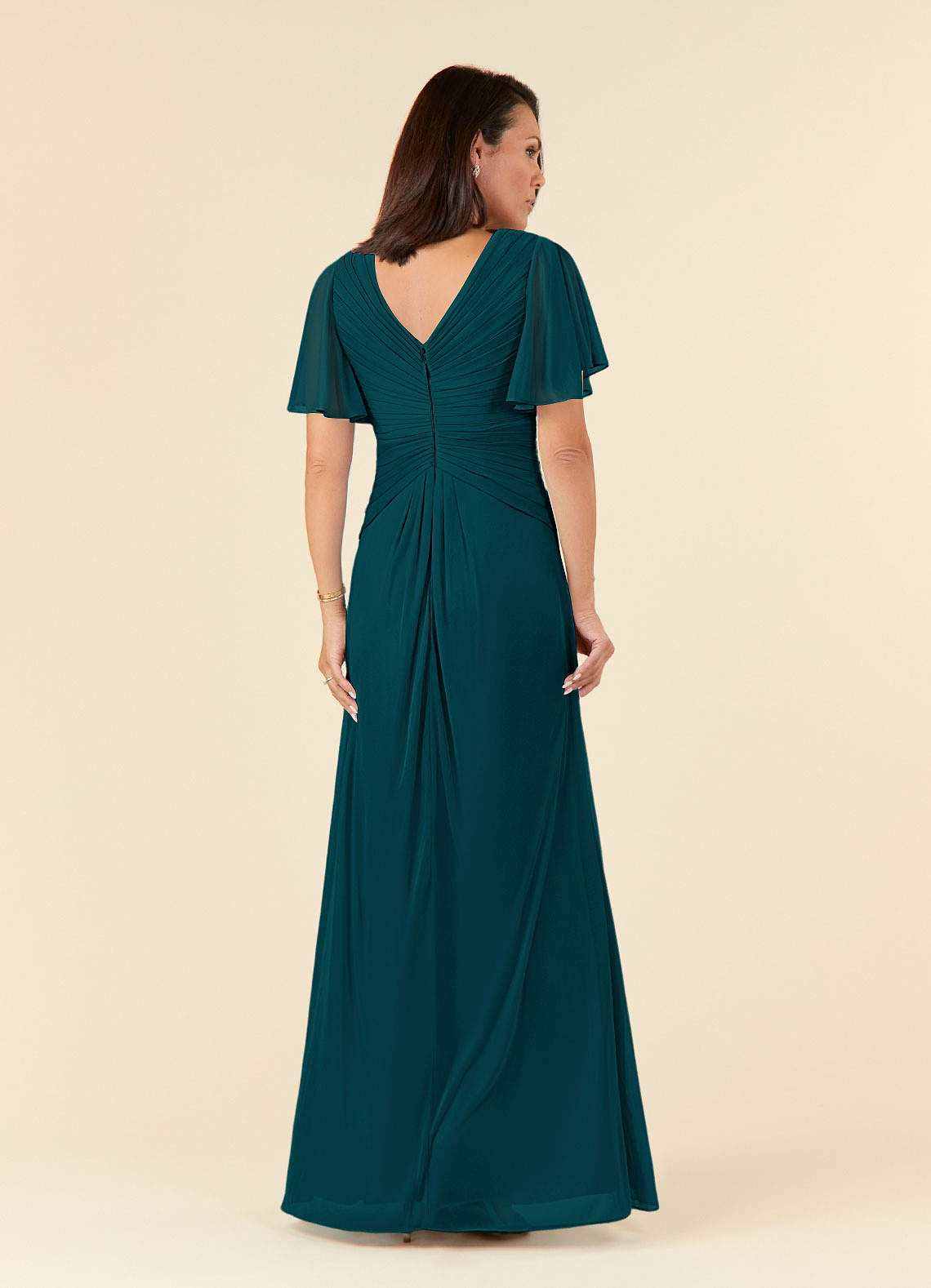 Azazie Emmeline Mother of the Bride Dresses Pine A-Line V-Neck Pleated Mesh Dress image1