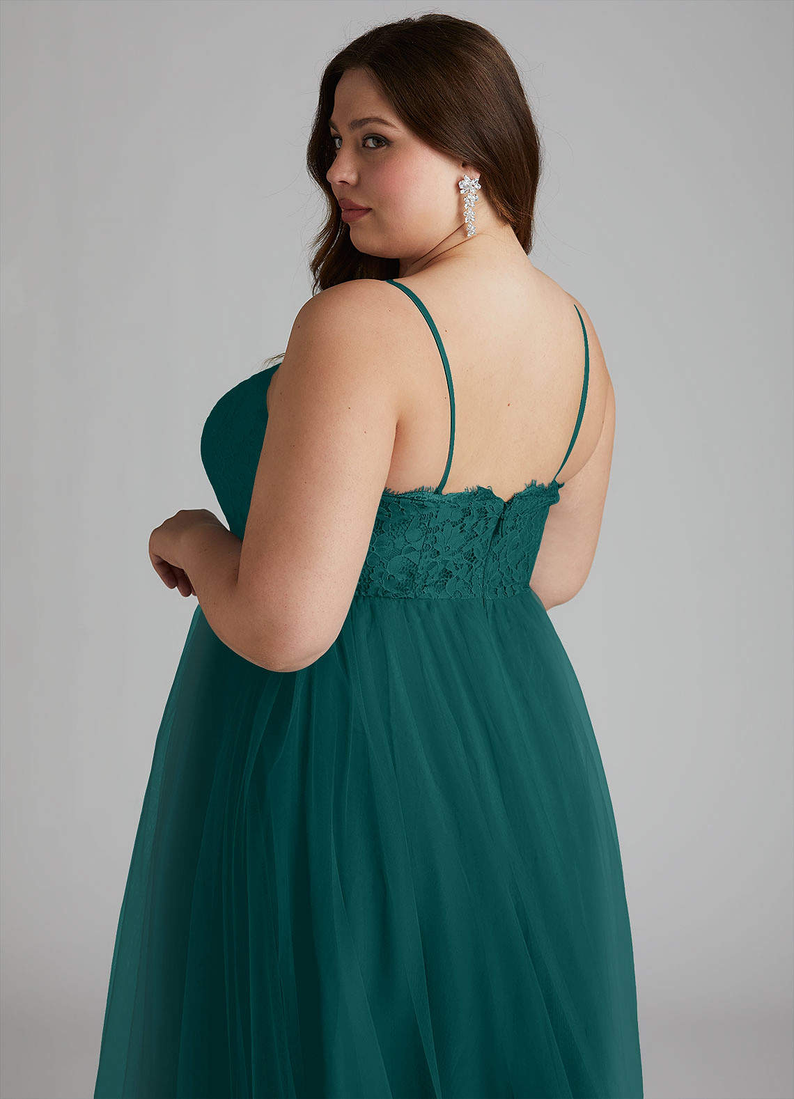 Azazie Roni Robes de demoiselle d'honneur Robe Trapèze Convertible en Tulle Encolure en Forme de Cœur Paon image7