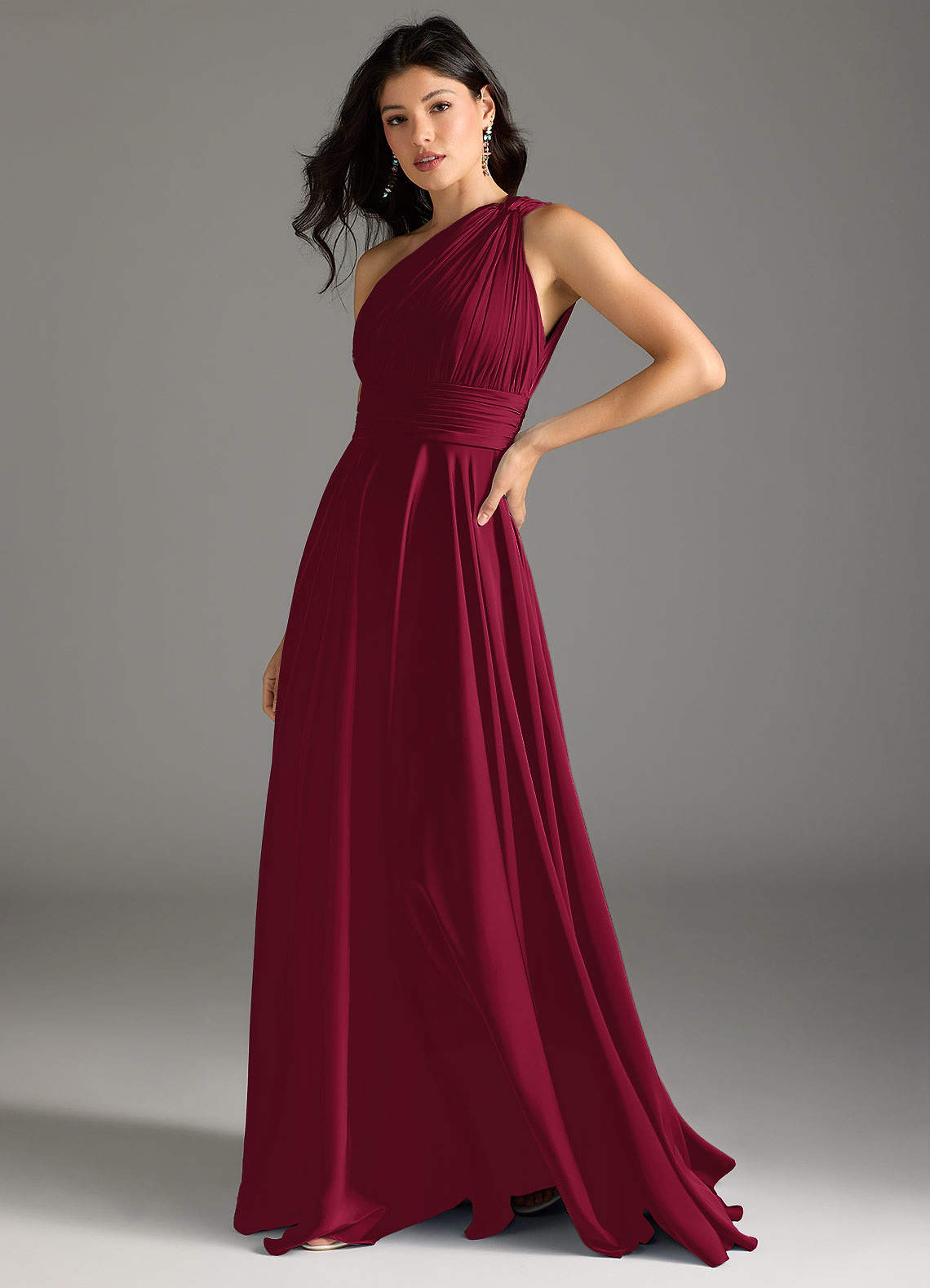 Azazie Charlize Jurken voor bruidsmeisjes Jurk van Stretch Satijn met A-Lijn One-Shoulder Bourgondië image3
