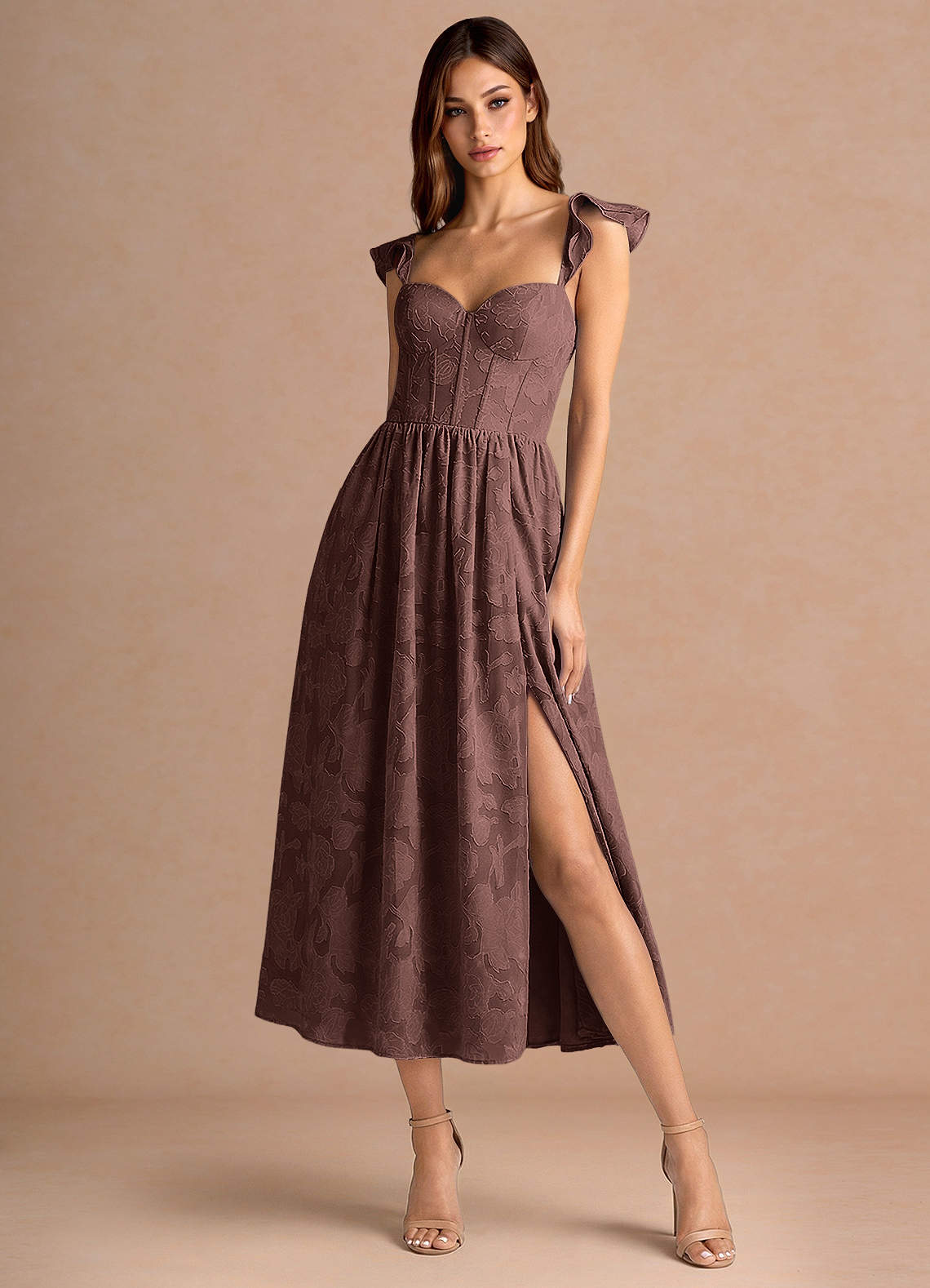 Denisse Mocha Coco Midi Dress | Azazie