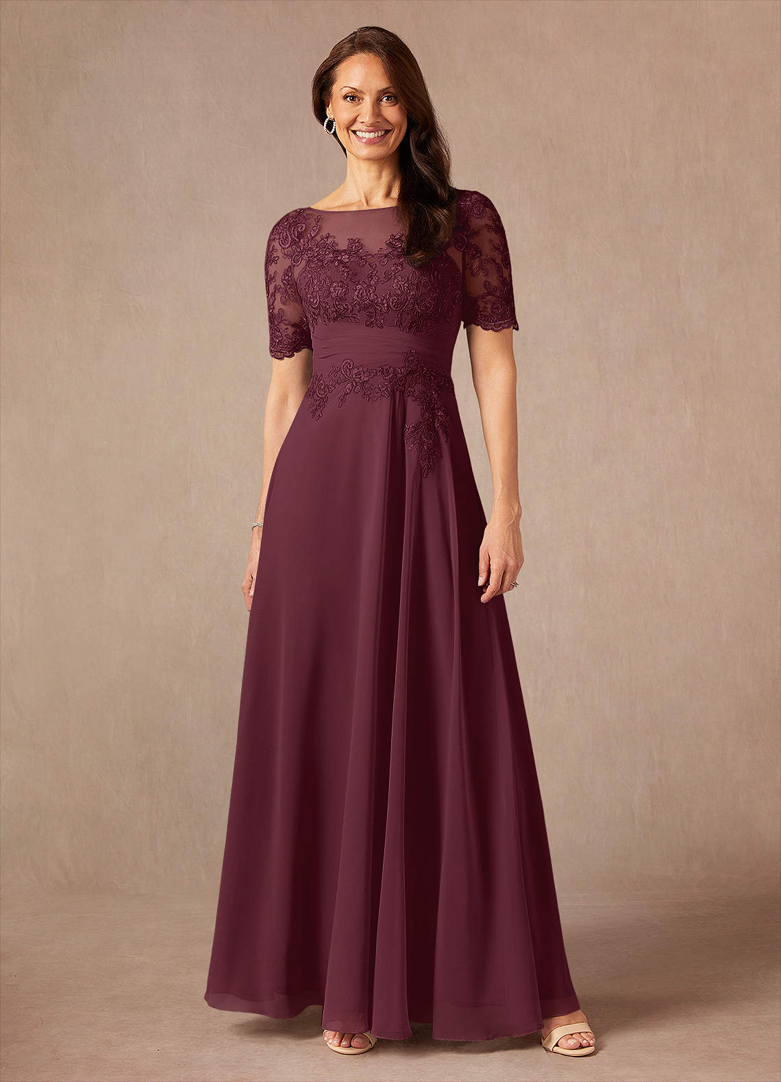 Azazie Raissa Kleider für die Brautmutter A-Linie Spitze Chiffon Kleid Cabernetrot image1