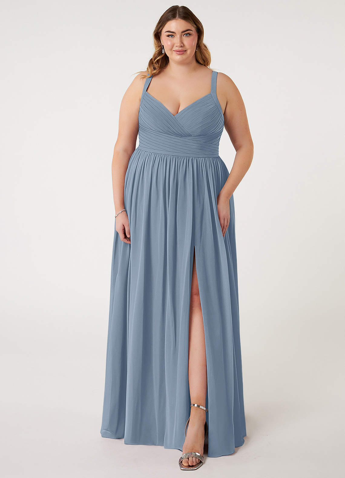 Azazie Chanel Bridesmaid Dresses Dusty Blue A-Line Pleated Chiffon Dress image1