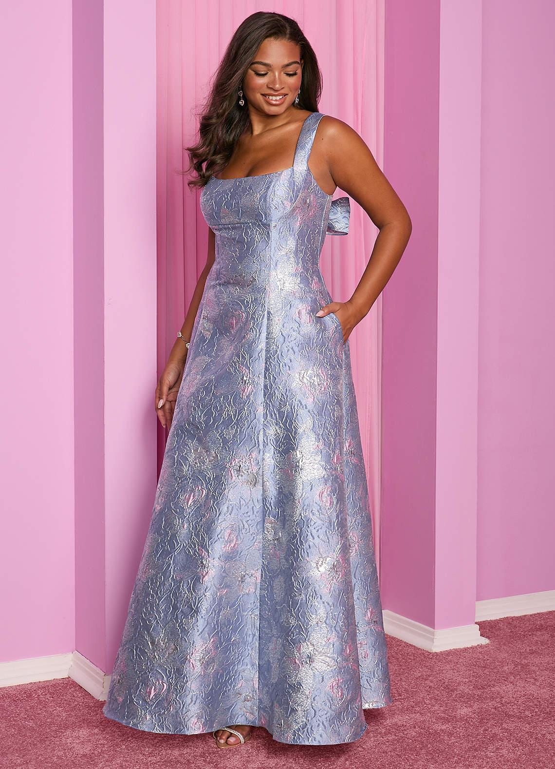 【正規品】 Bibiy. B.Frower Dress Barbie™ ❤ AZAZIE 4012 Bow Metallic Brocade A-Line Dress | Azazie