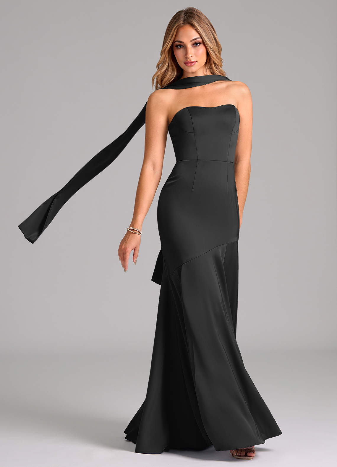Azazie Shiloh Bridesmaid Dresses Black Mermaid Strapless Stretch Satin Convertible Dress image1