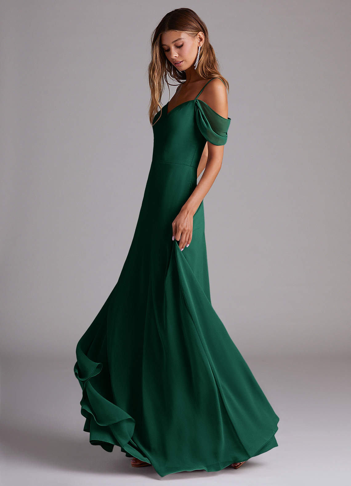 Azazie Marley Morsiusneito Mekot A-linja Olkapään ulkopuolella Sifonki Lattian pituus Pukeutua image2