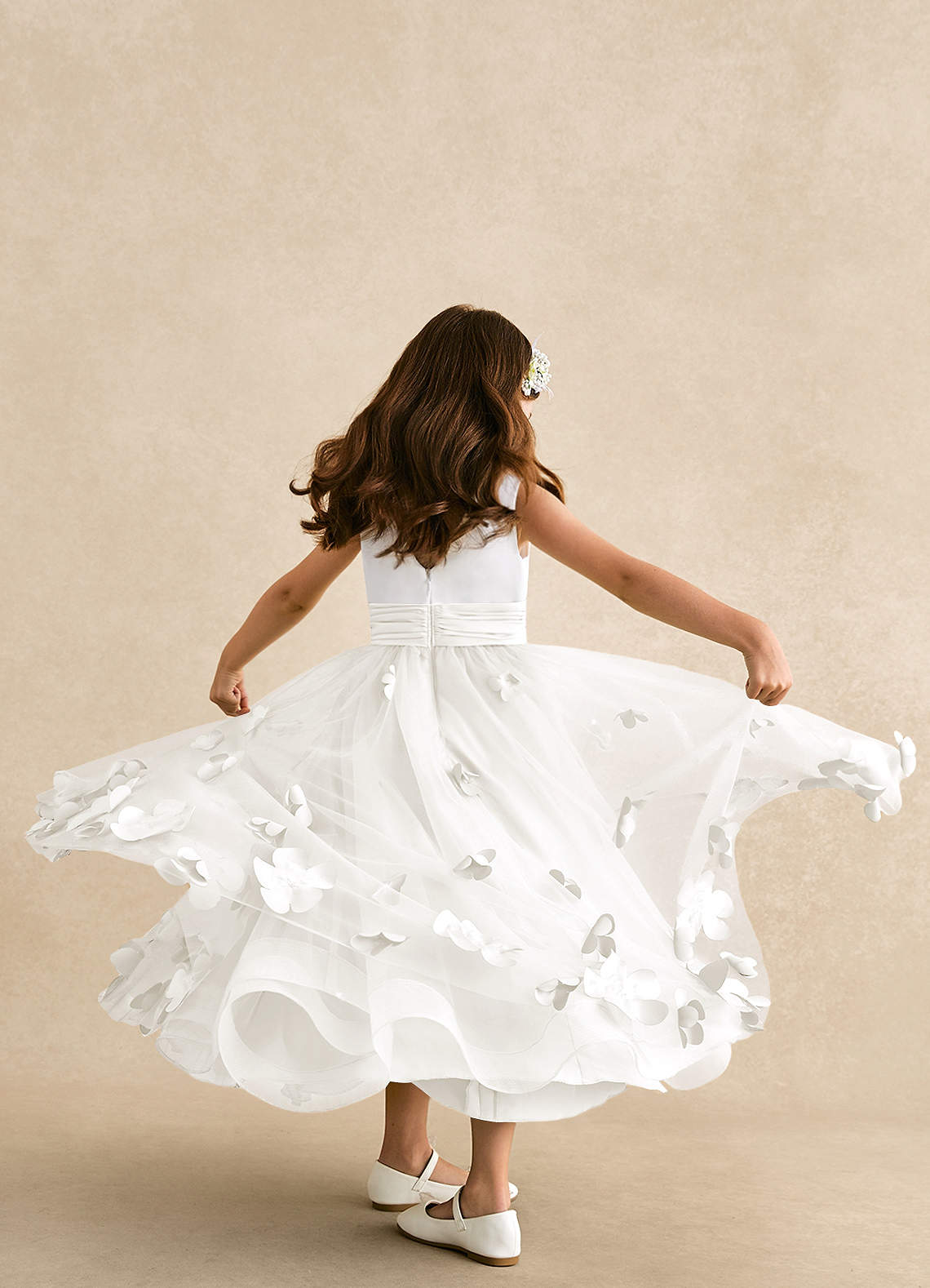 Azazie Vi Flower Girl Dresses Ivory A-Line Sleeveless Tulle Dress image2