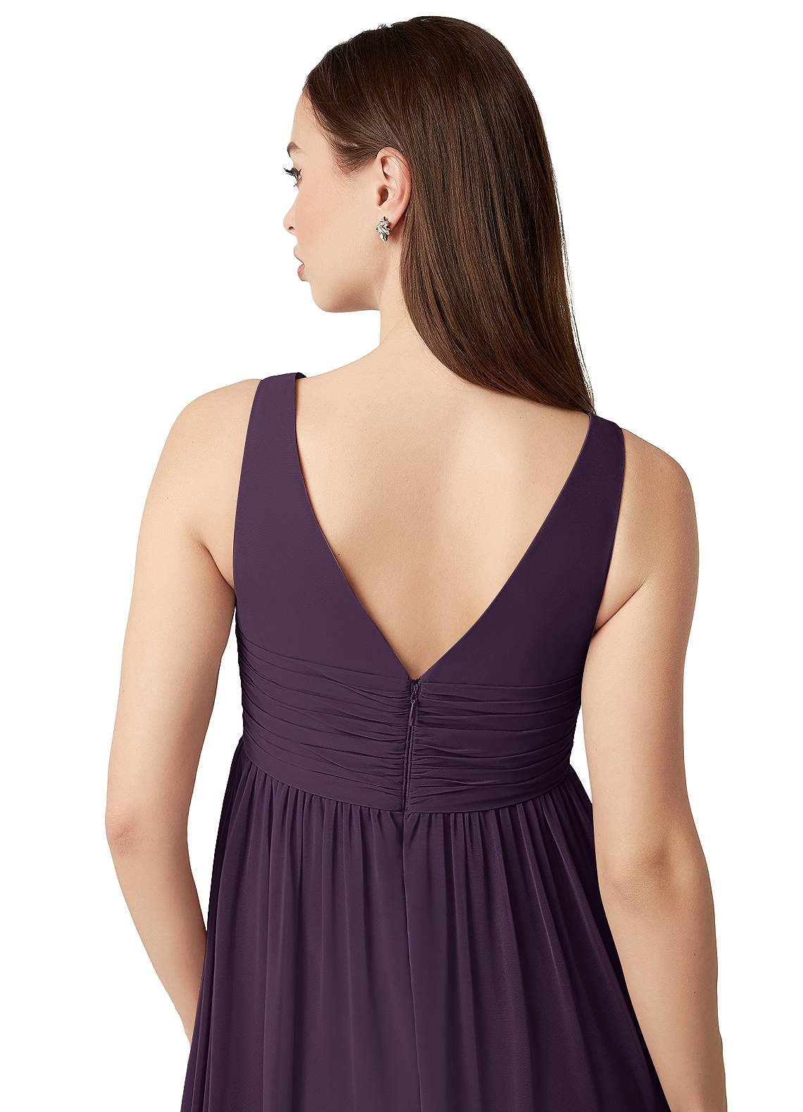 Azazie Yetta Probar vestidos en casa Vestido de Corte en A Cuello en V fruncido Hasta el suelo Gasa image2