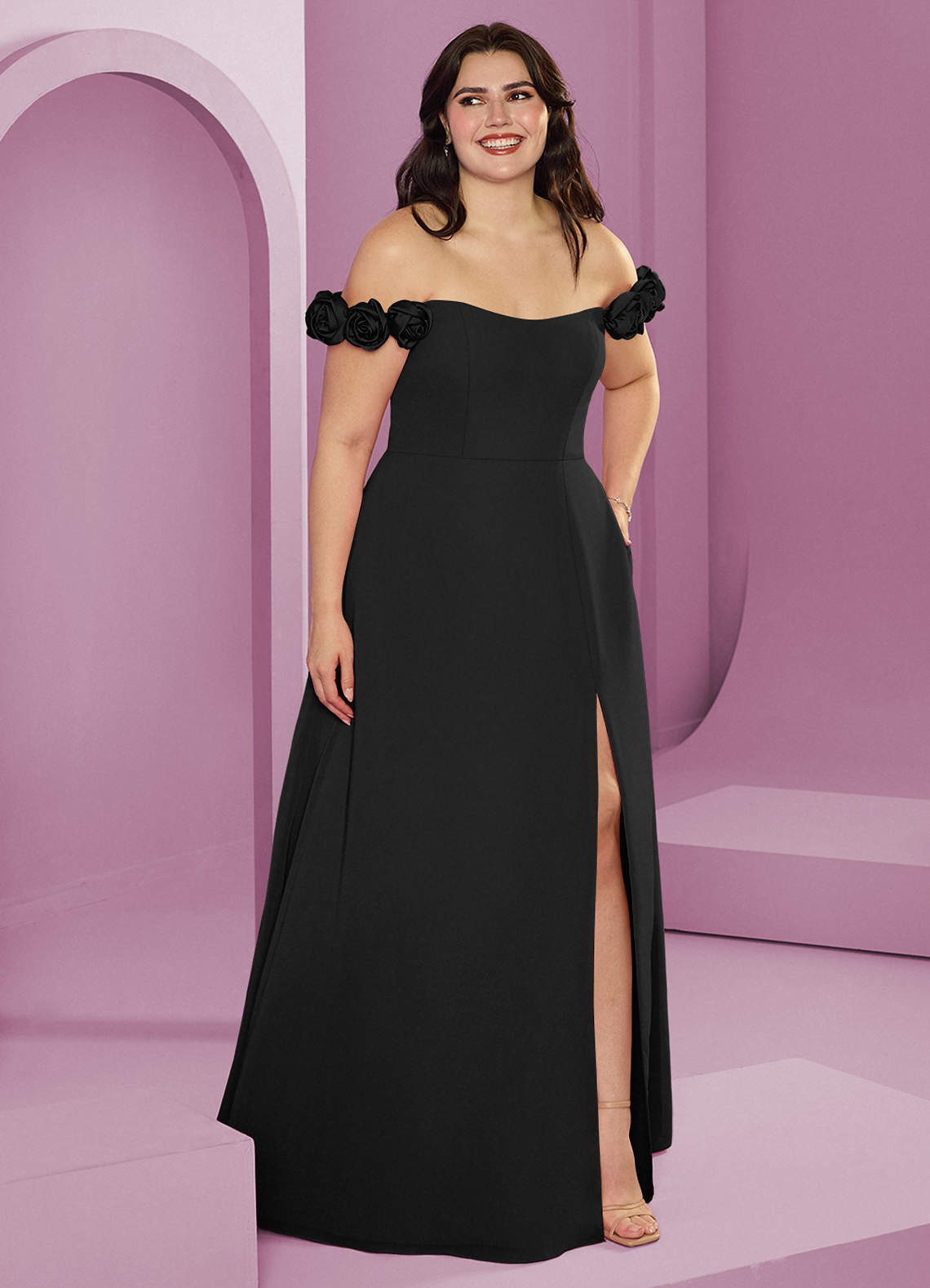 Barbie ♥ Azazie Bridesmaid Dresses Black A-Line Off the Shoulder Chiffon Convertible Dress image1