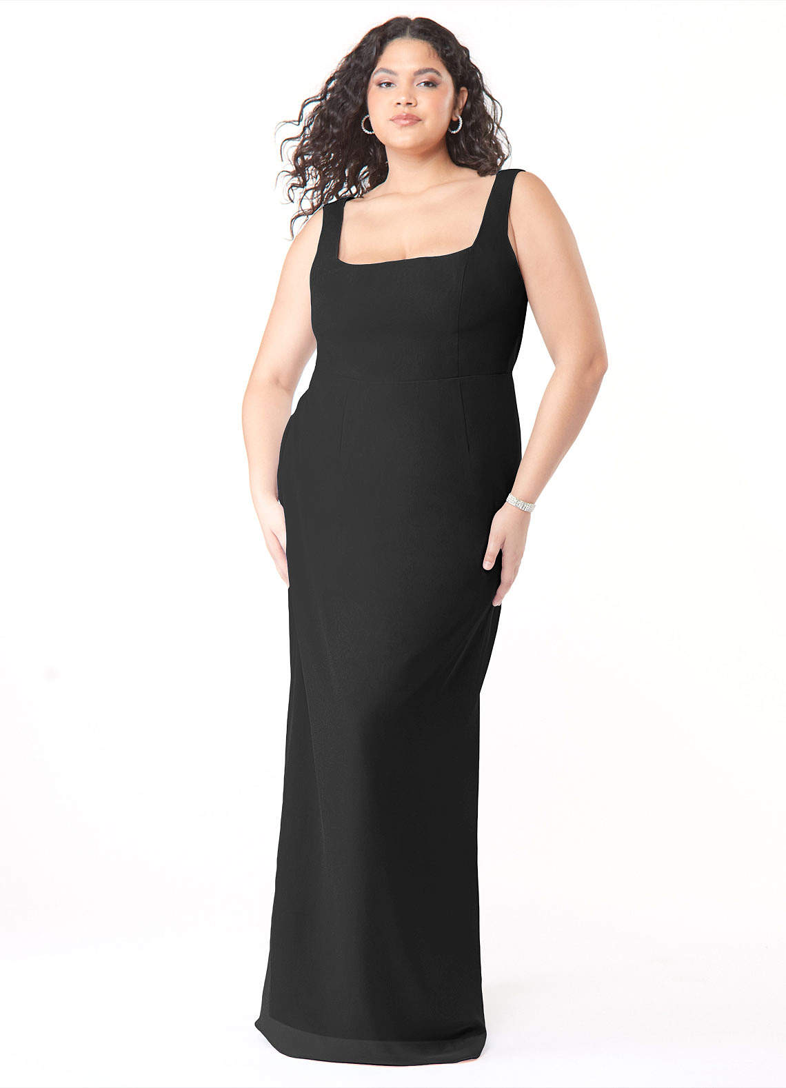 Azazie Sheath Square Neck Floor-Length Chiffon Bridesmaid Dresses - Black