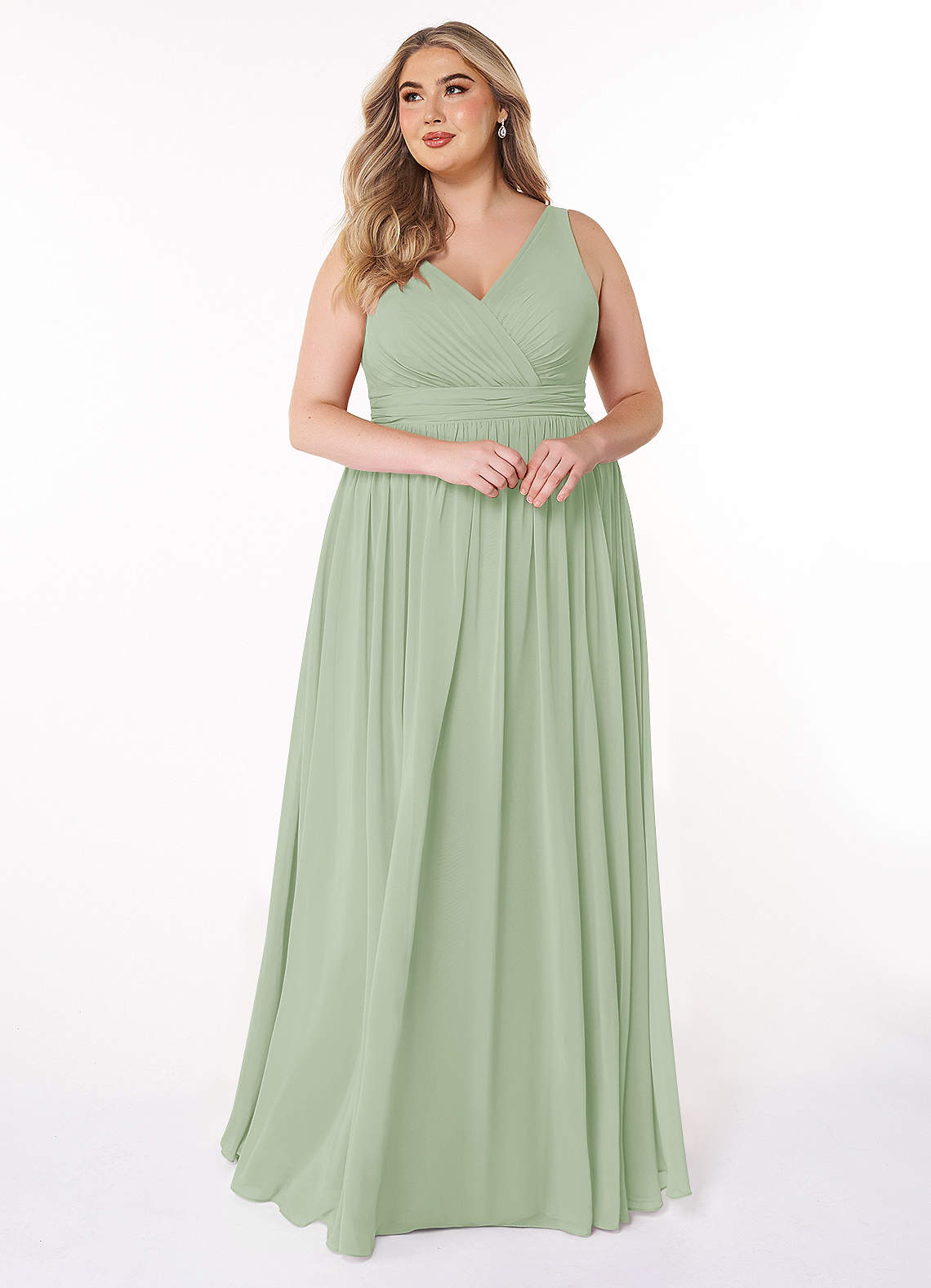 Azazie Kora Bridesmaid Dresses Dusty Sage A-Line Pleated Chiffon Dress image9