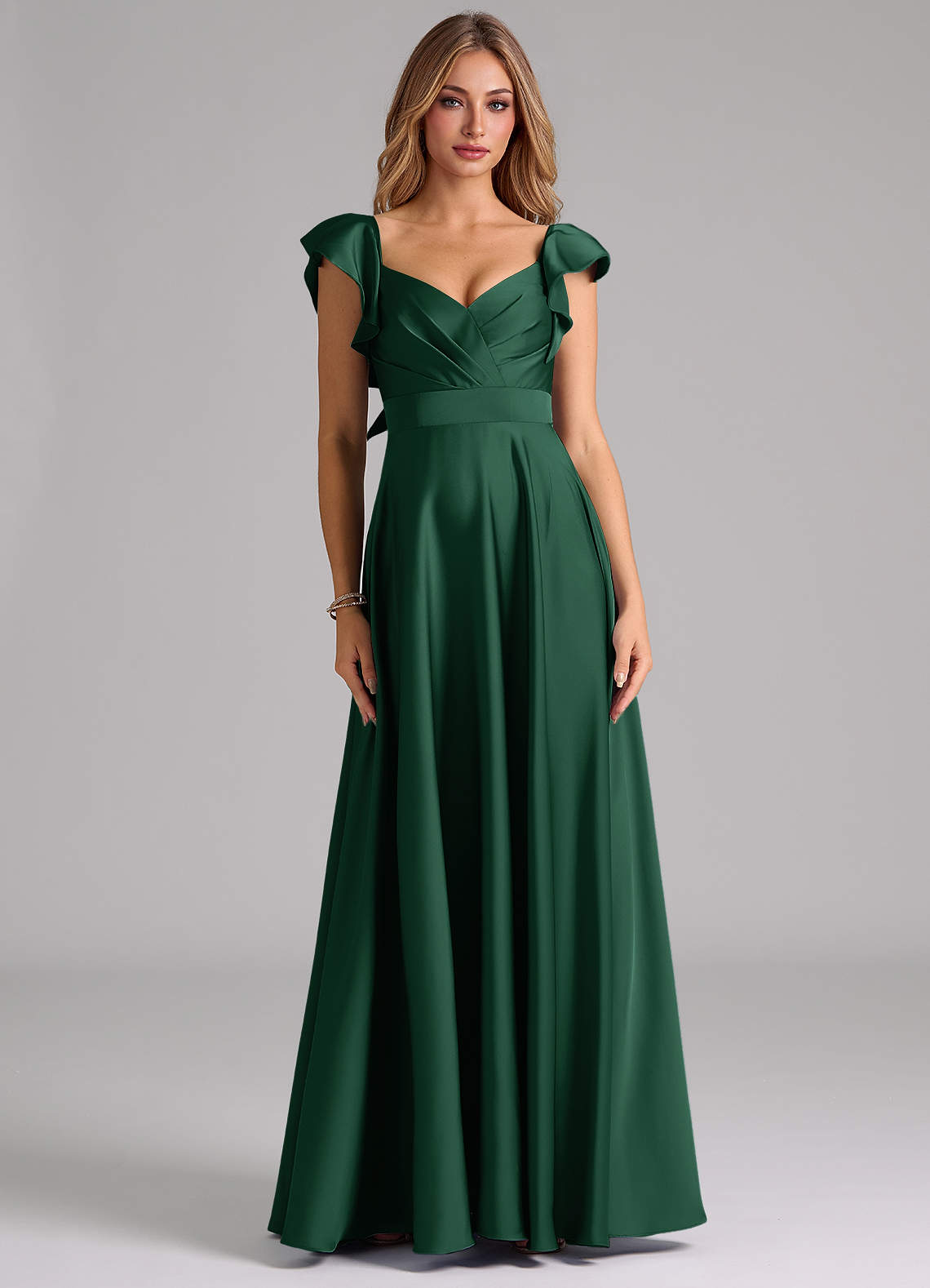 Azazie Leilani Bridesmaid Dresses Dark Green A-Line Ruched Stretch Satin Dress image2
