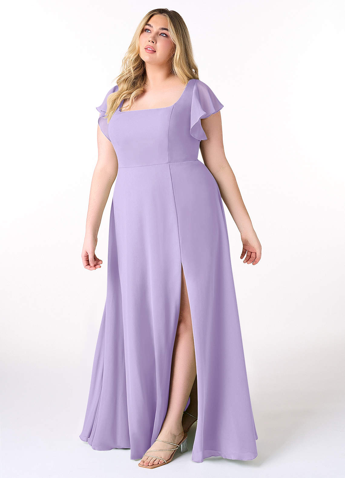 Azazie Bondi Bridesmaid Dresses Lilac A-Line Ruffled Chiffon Dress image8