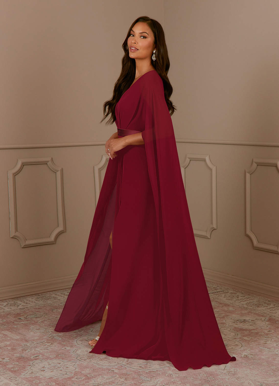 Azazie Plus Size A-Line/Princess V-Neck Floor-Length Matte Satin Mother of the Bride or Groom Dresses - Burgundy