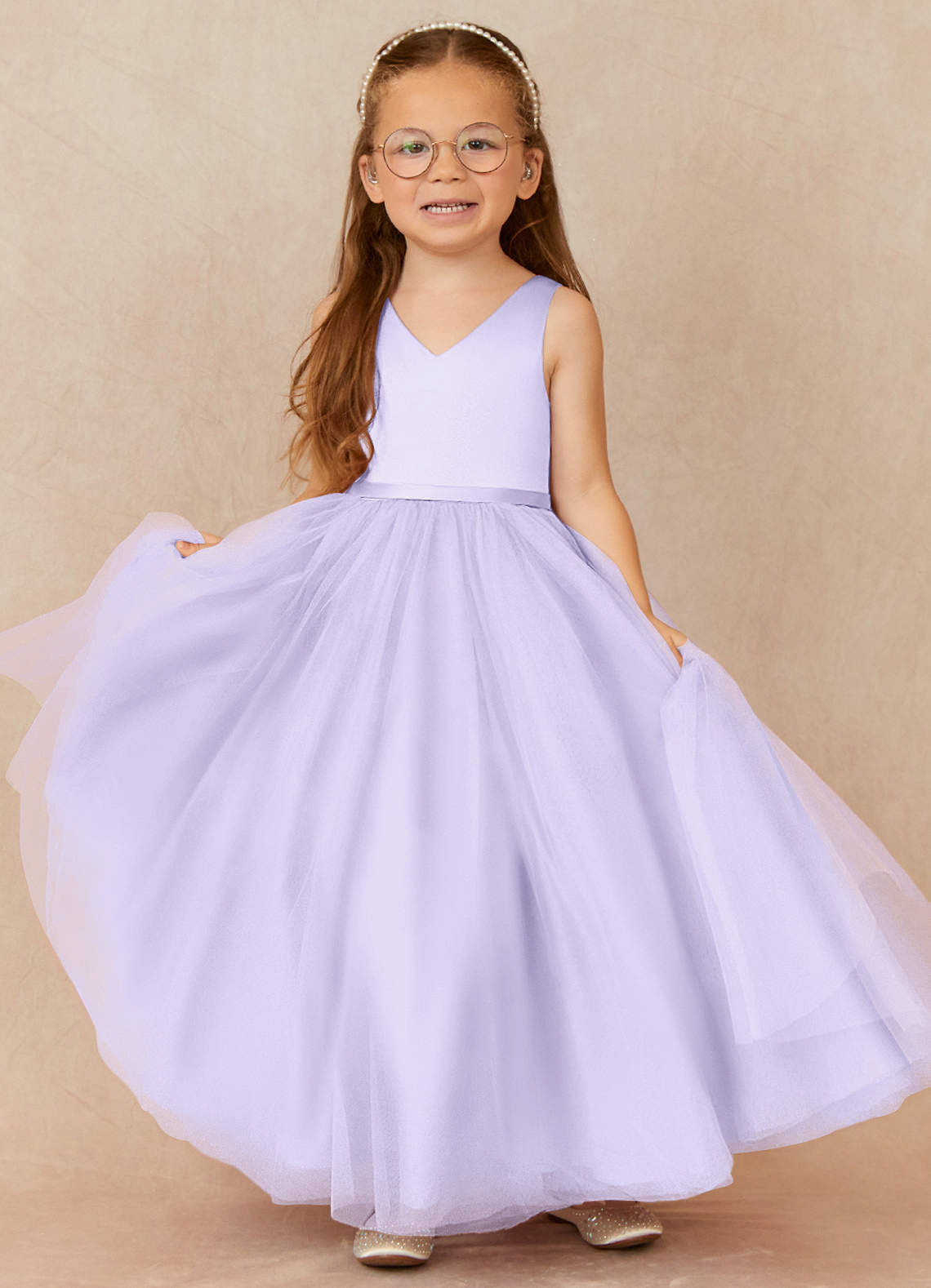 Azazie Marybell Flower Girl Dresses Lilac A-Line Bow Tulle Dress image1